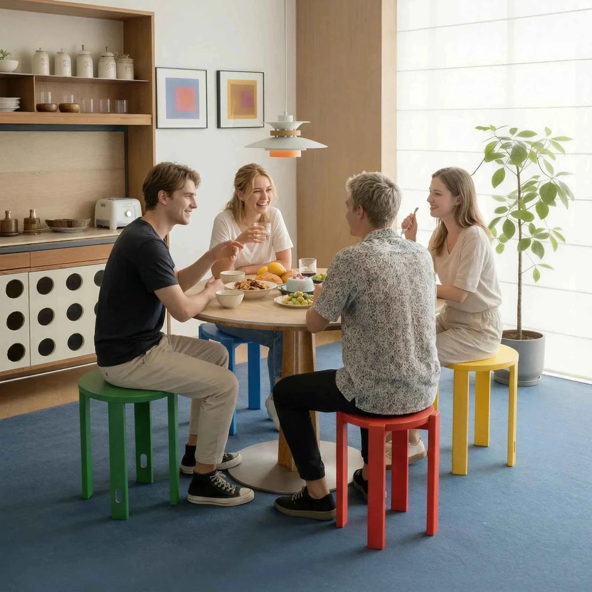 Aru Solid Wood Stackable Stool (Set of 4) - Esspur