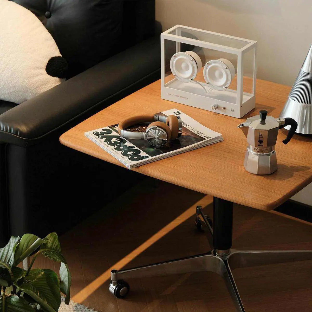 Elevora desk styled for a coffee break