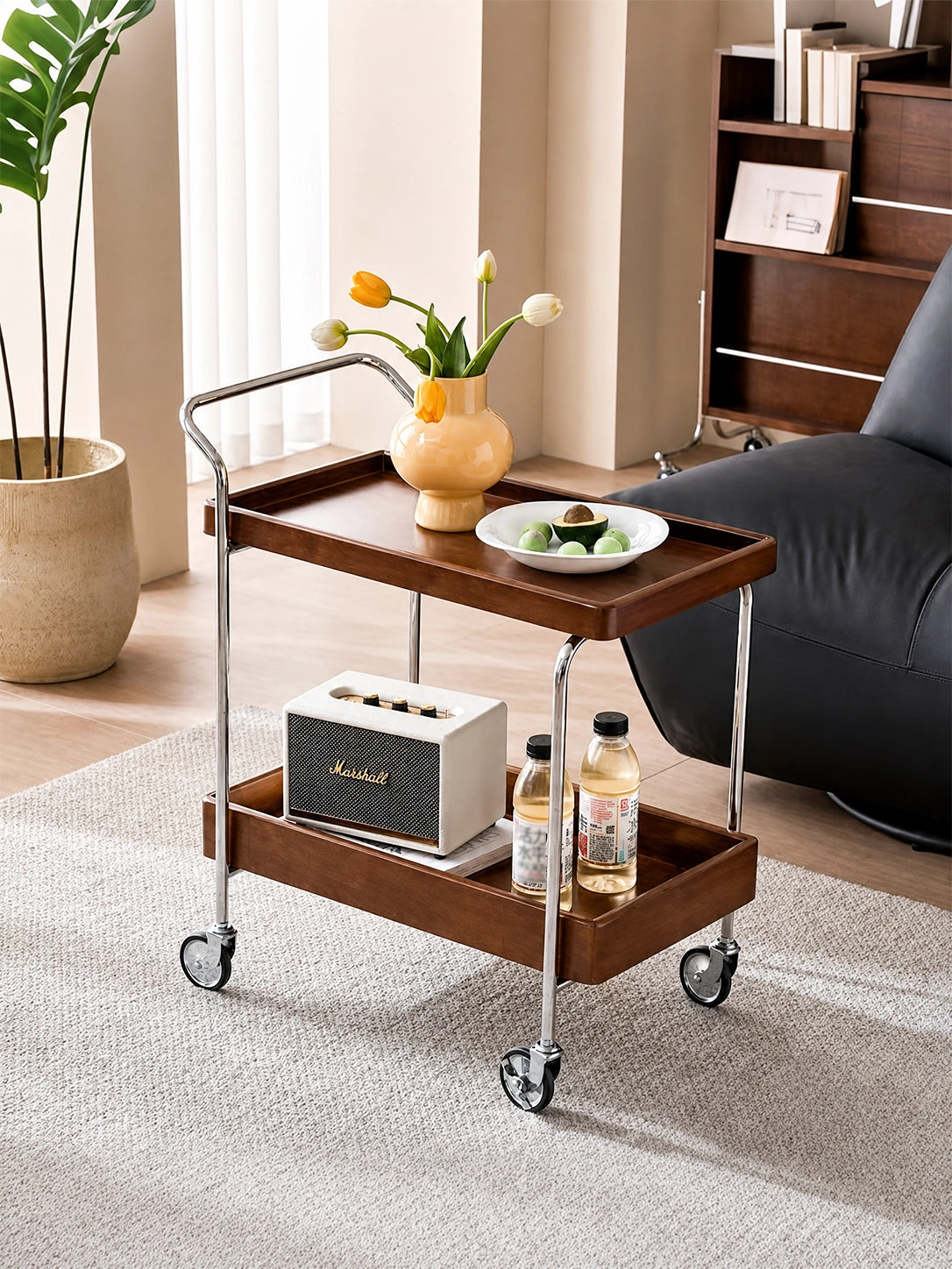 Noma Solid Wood Stainless Steel Rolling Cart