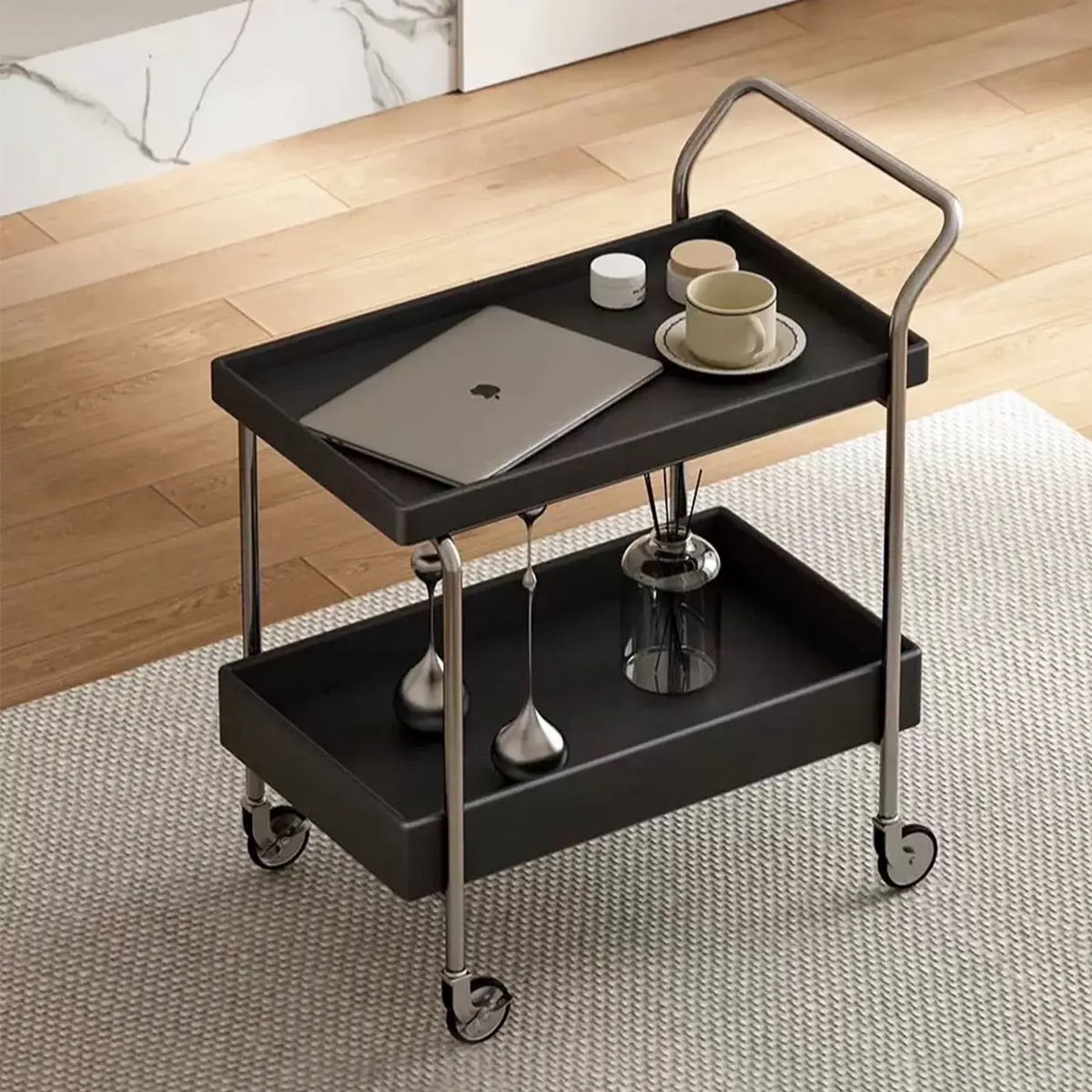 Noma Solid Wood Stainless Steel Rolling Cart
