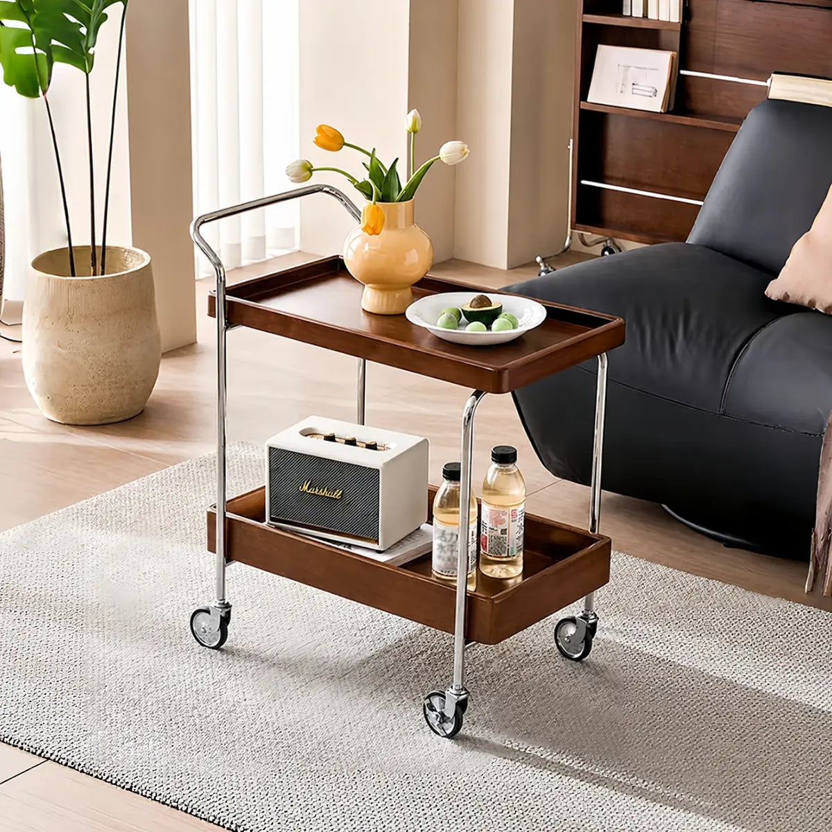 Noma Solid Wood Stainless Steel Rolling Cart