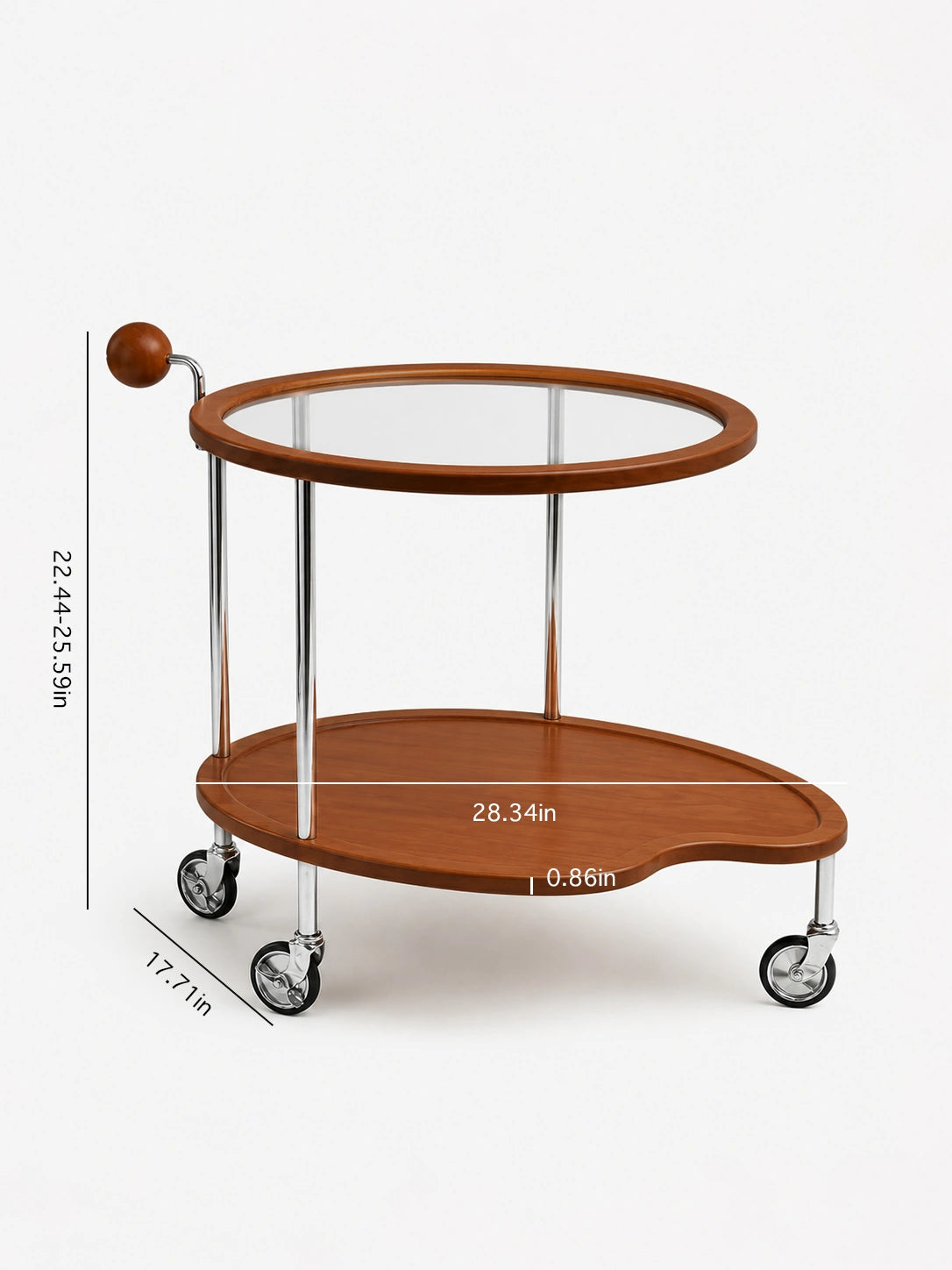 Manya Cherry Wood Glass Rolling Cart
