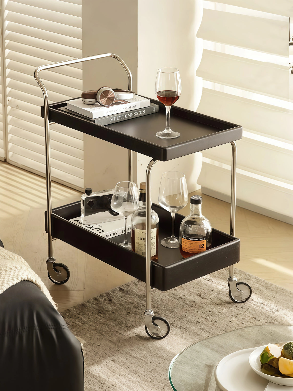 Noma Solid Wood Stainless Steel Rolling Cart