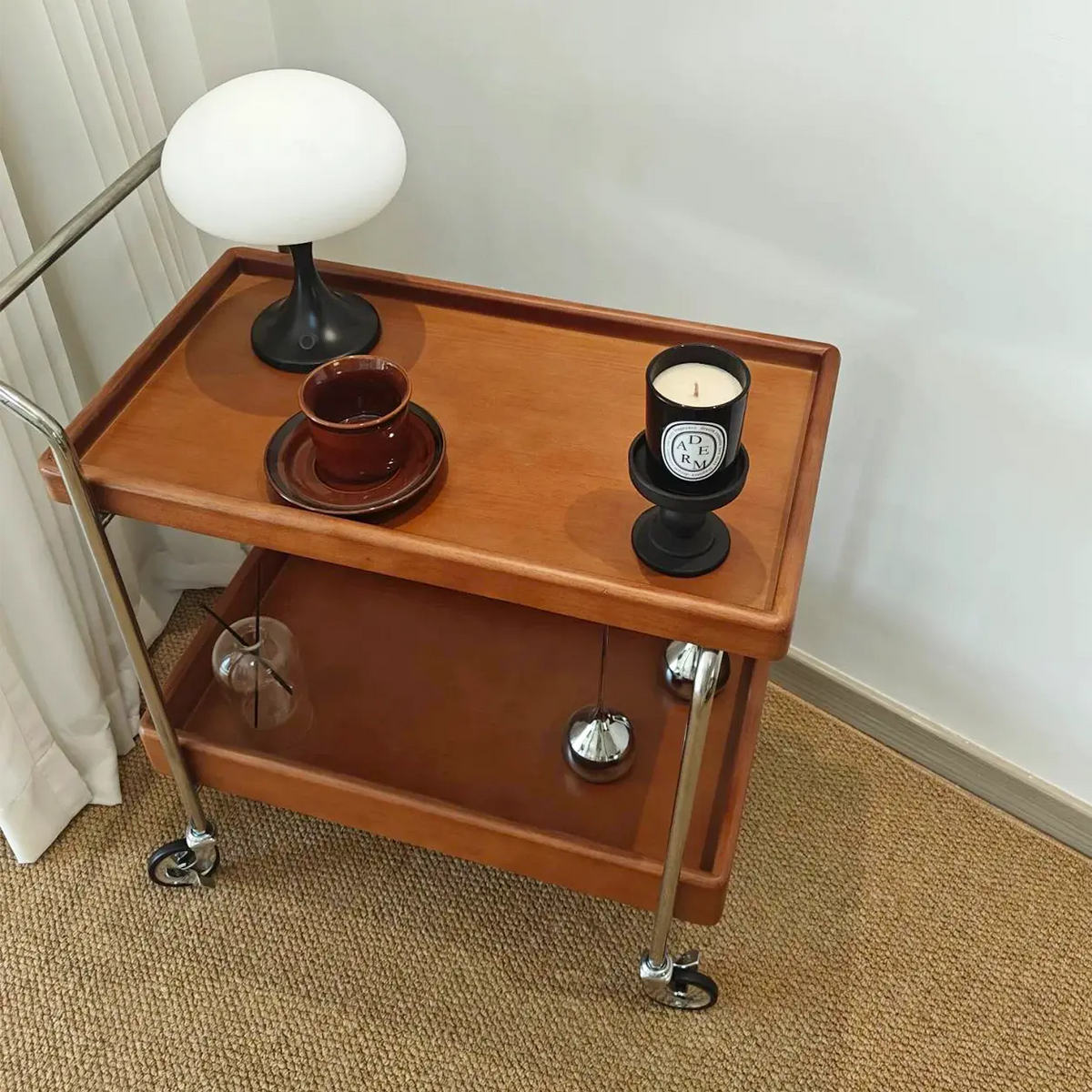 Noma Solid Wood Stainless Steel Rolling Cart