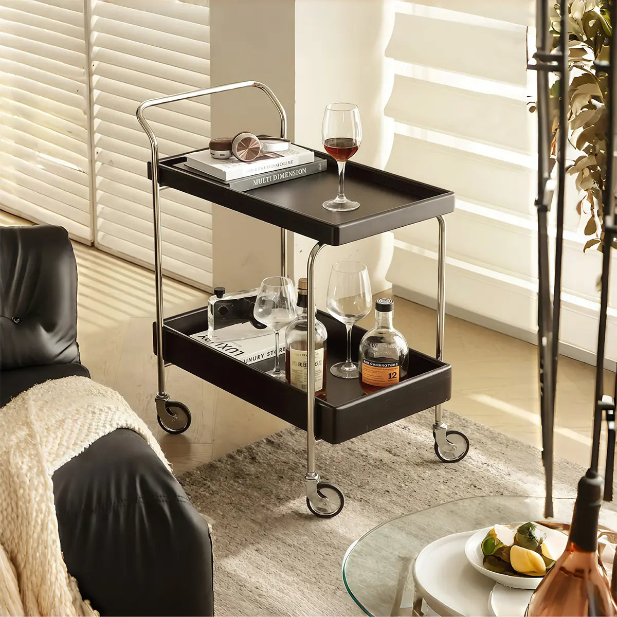 Noma Solid Wood Stainless Steel Rolling Cart