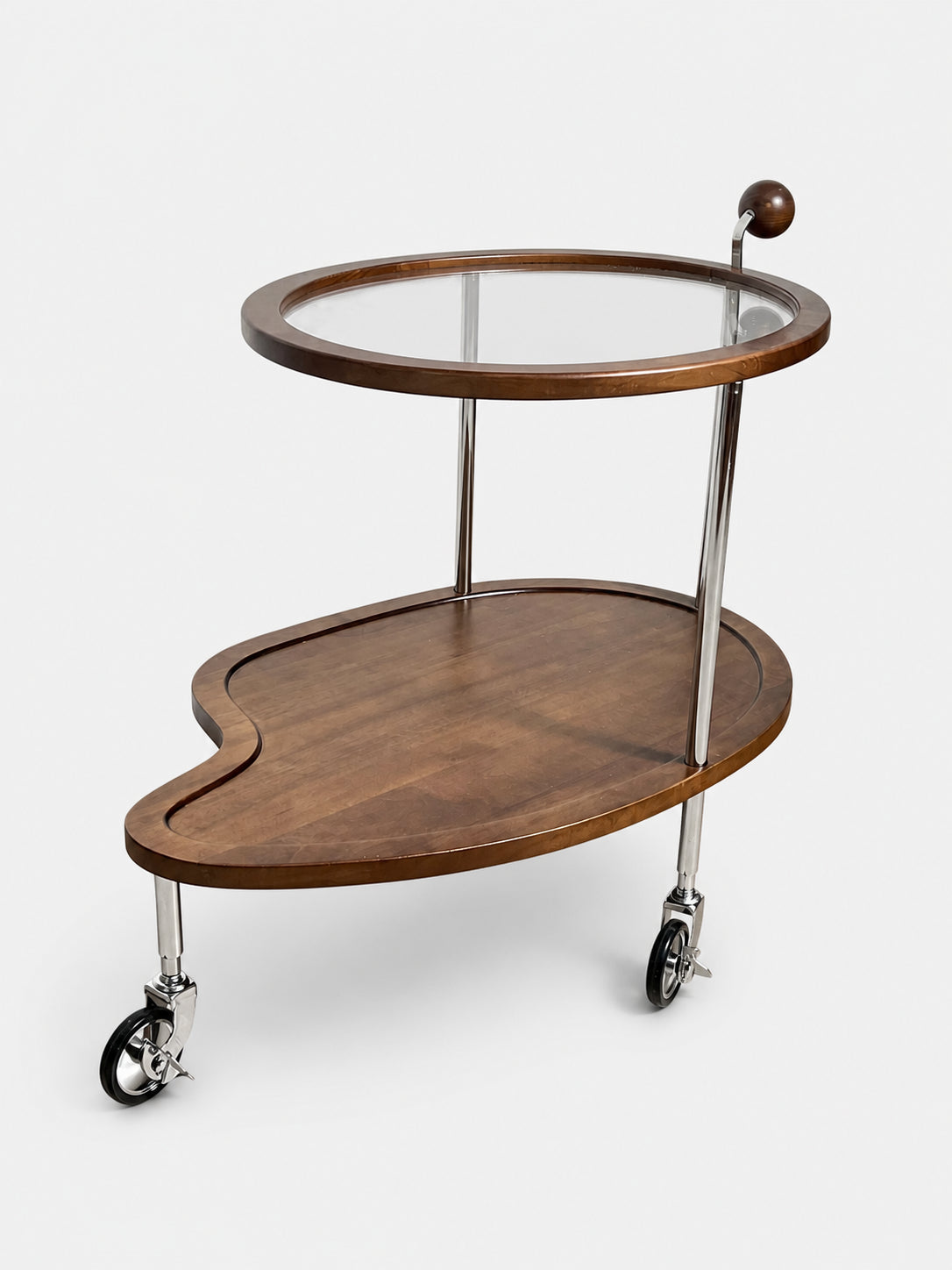 Manya Cherry Wood Glass Rolling Cart