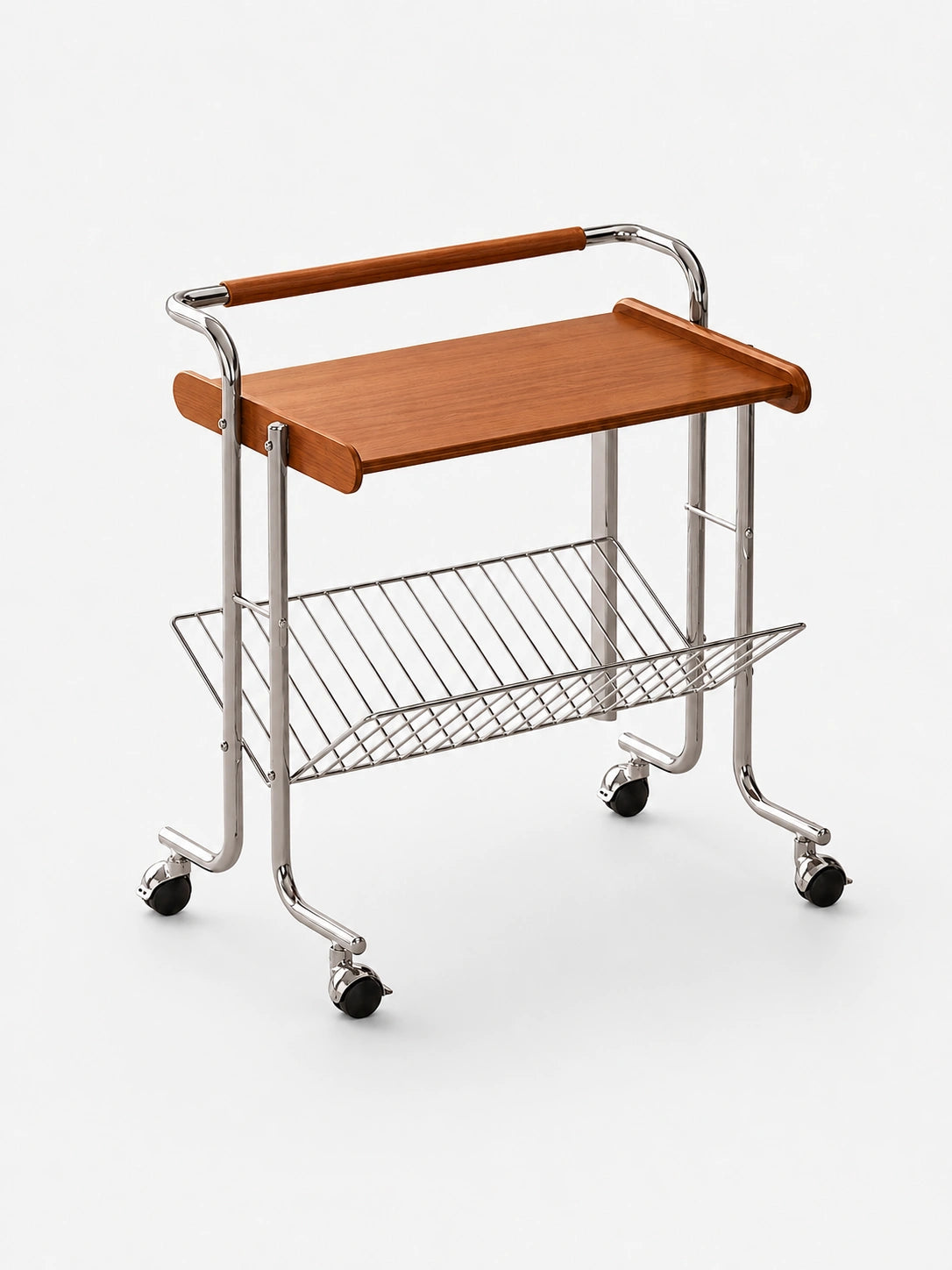 Lumo Solid Wood Stainless Steel Rolling Cart