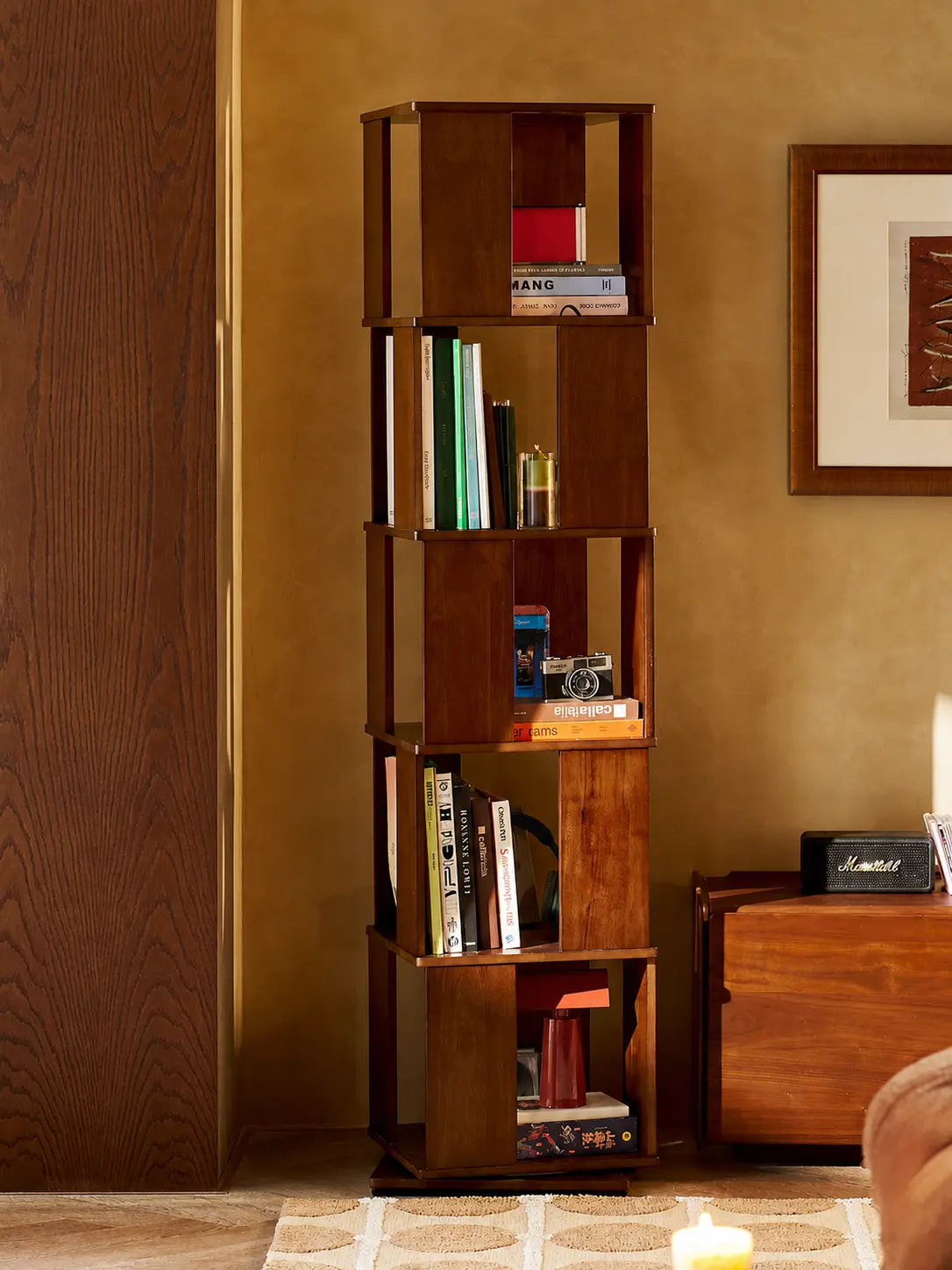 Luke Rubber Wood Rotating 5-Layer Bookshelf
