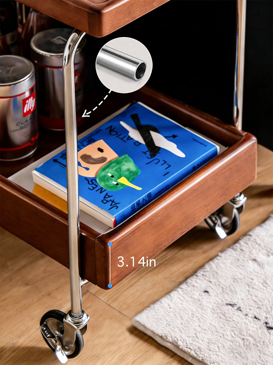 Noma Solid Wood Stainless Steel Rolling Cart