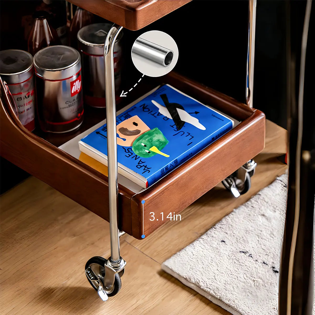 Noma Solid Wood Stainless Steel Rolling Cart