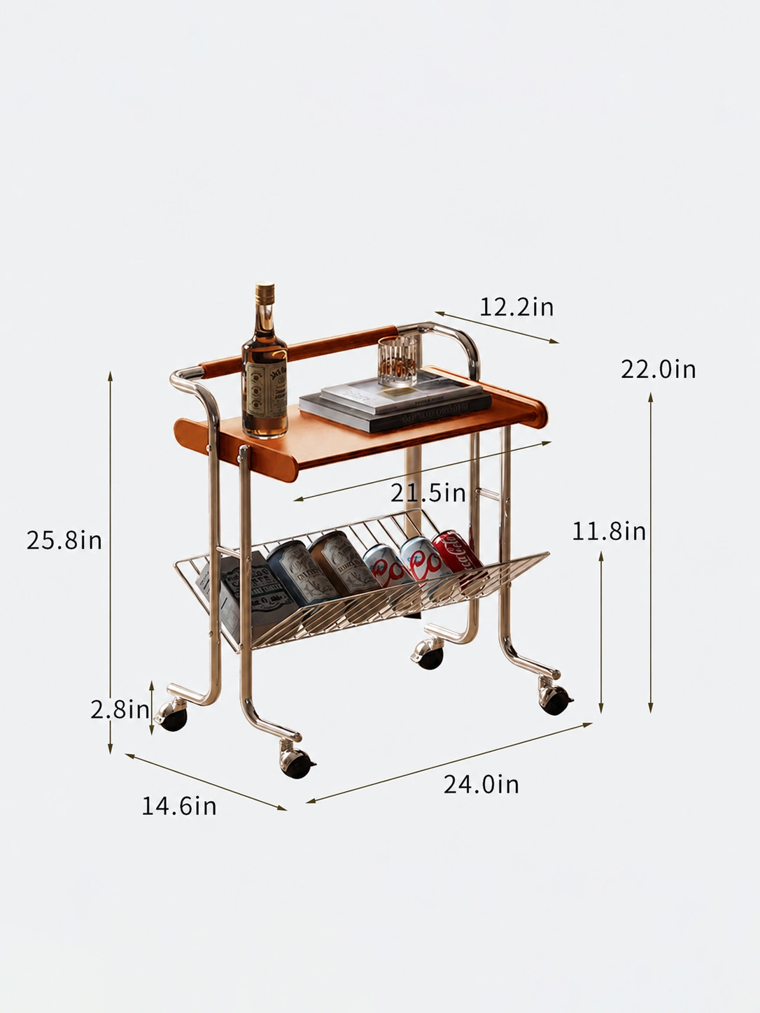 Lumo Solid Wood Stainless Steel Rolling Cart