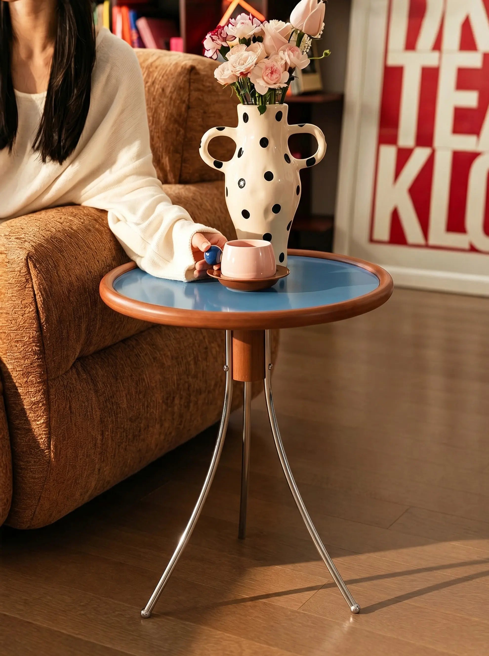 Cielo Cherry Wood Round Side Table