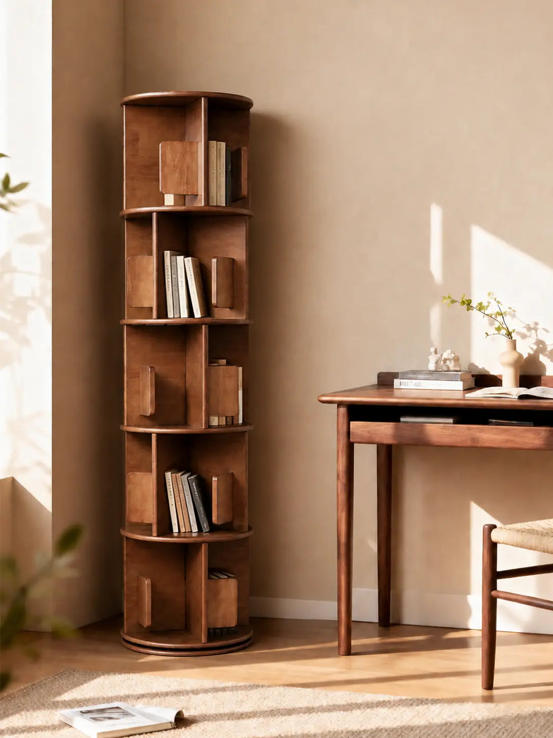 Luke's Wood Rotating 5-Tier Bookshelf