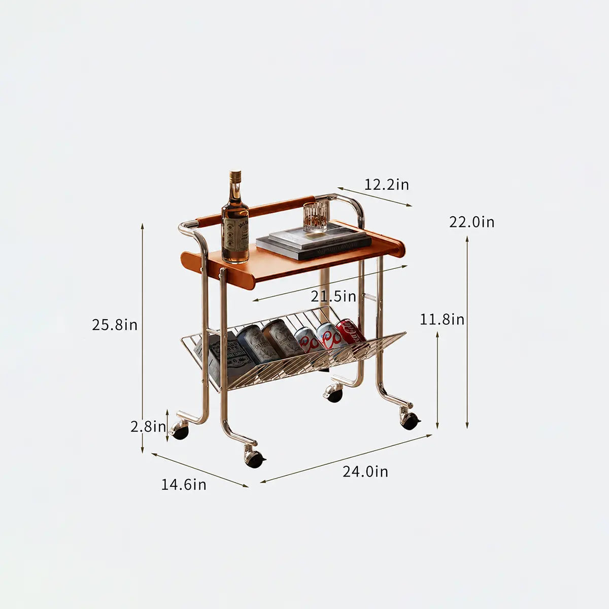 Lumo Solid Wood Stainless Steel Rolling Cart