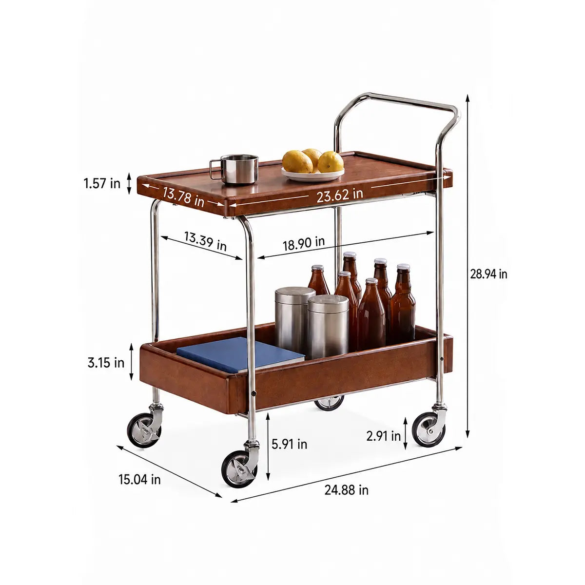 Noma Solid Wood Stainless Steel Rolling Cart