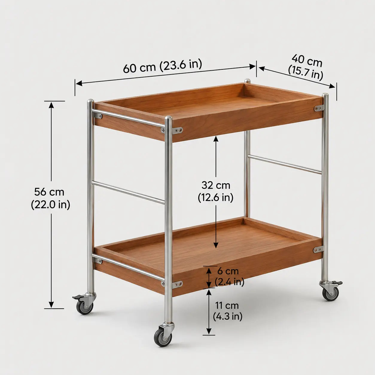 Tove 2-Tier Solid Wood Rolling Cart