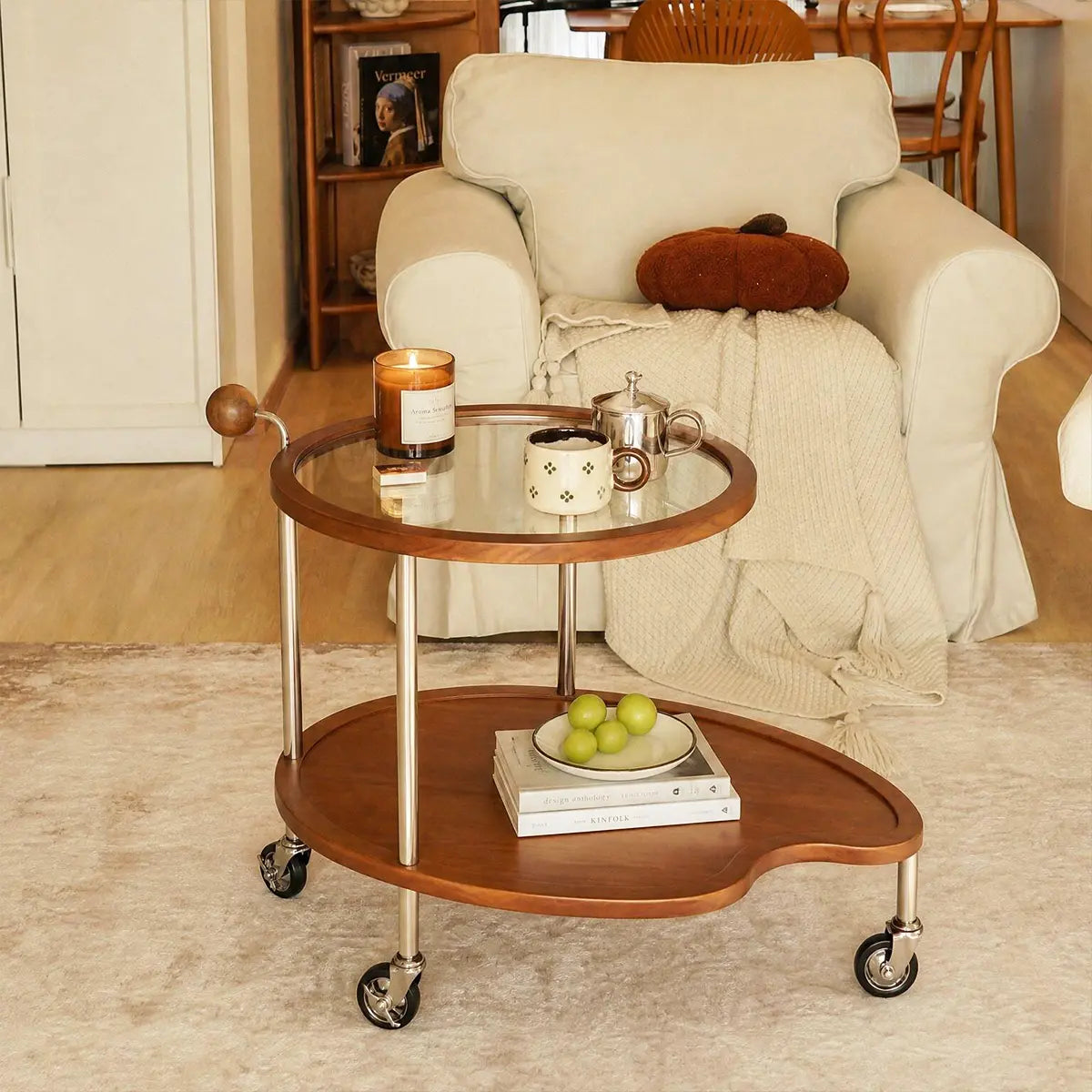 Manya Wood Glass Rolling Cart