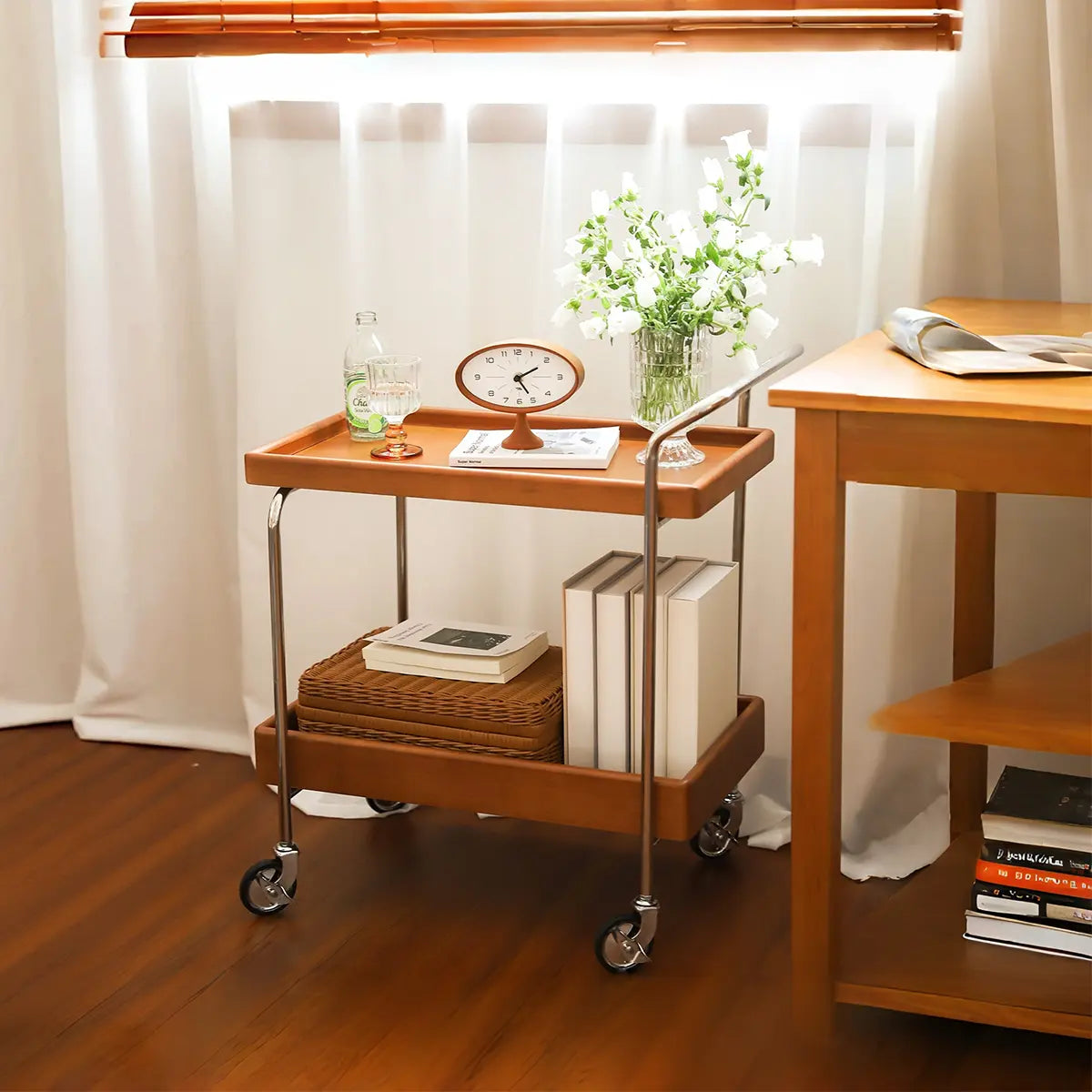 Noma Solid Wood Stainless Steel Rolling Cart