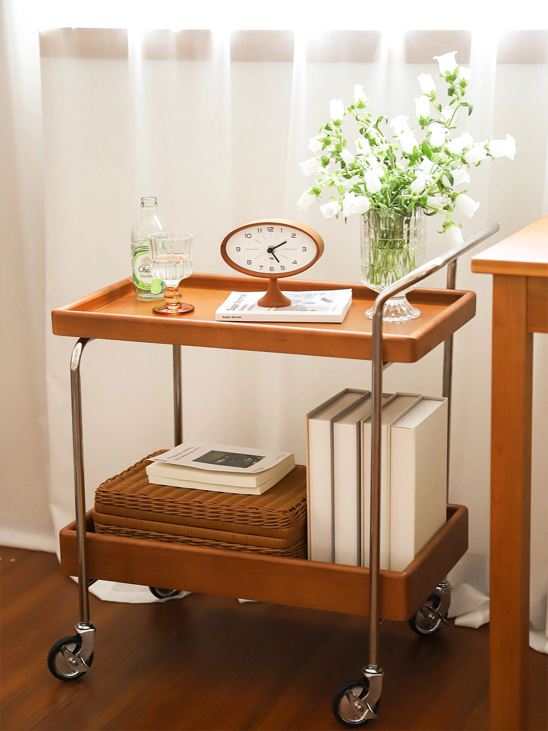 Noma Solid Wood Stainless Steel Rolling Cart