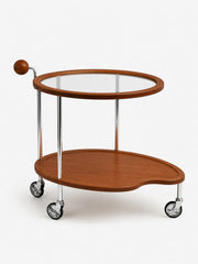 Manya Cherry Wood Glass Rolling Cart
