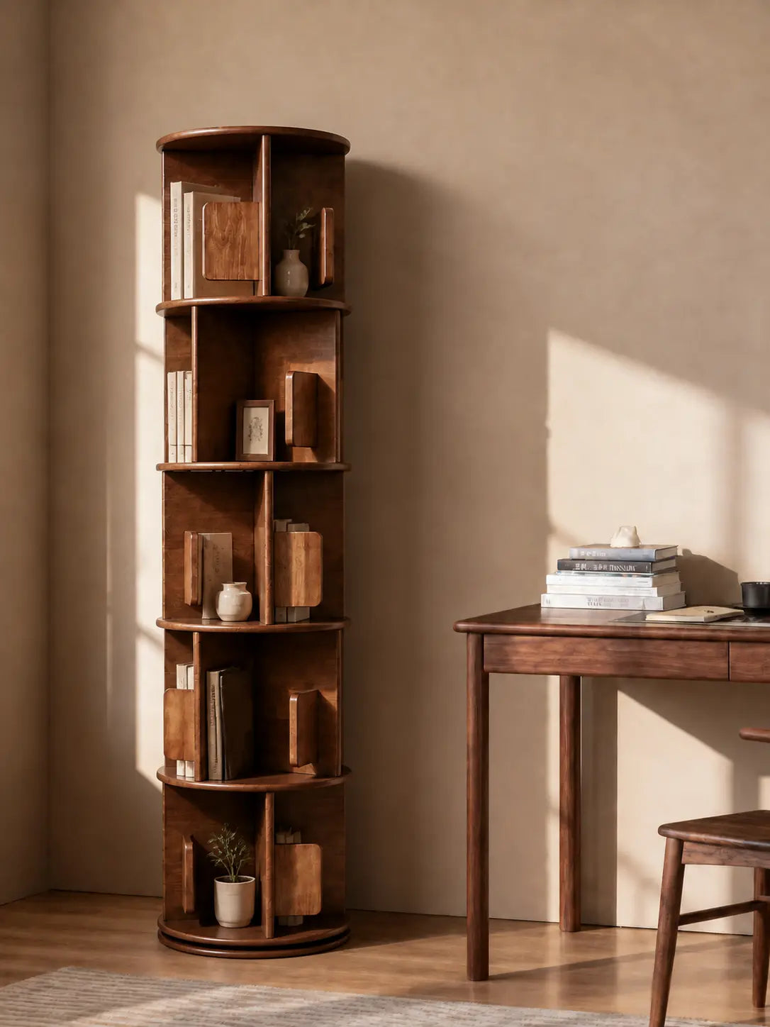 Luke's Wood Rotating 5-Tier Bookshelf