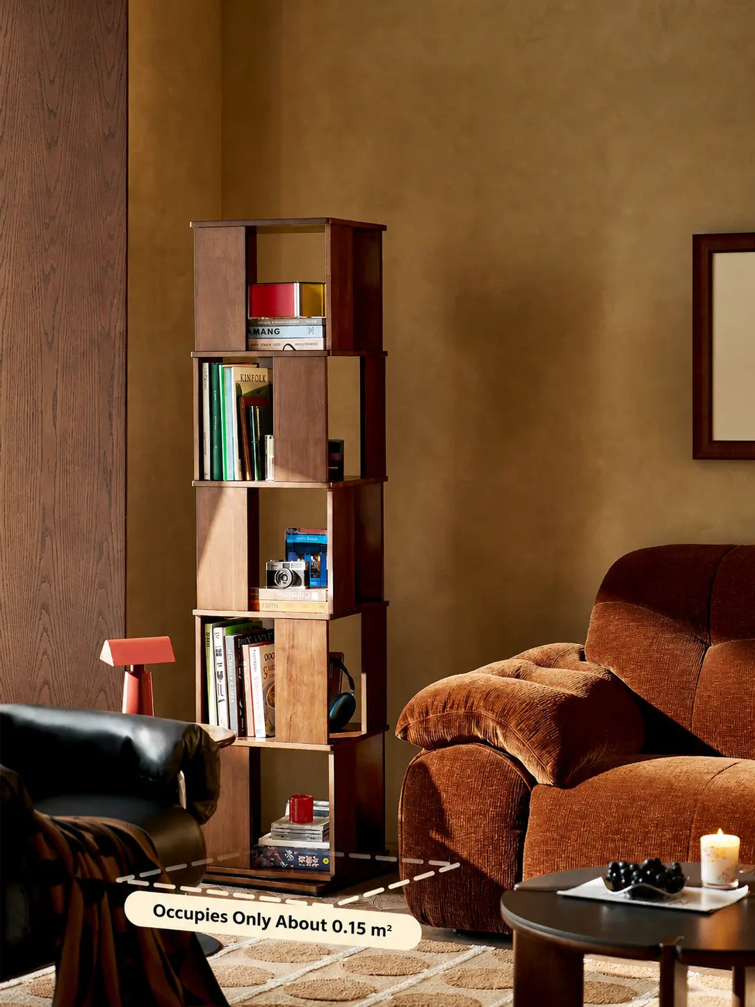 Luke Rubber Wood Rotating 5-Layer Bookshelf
