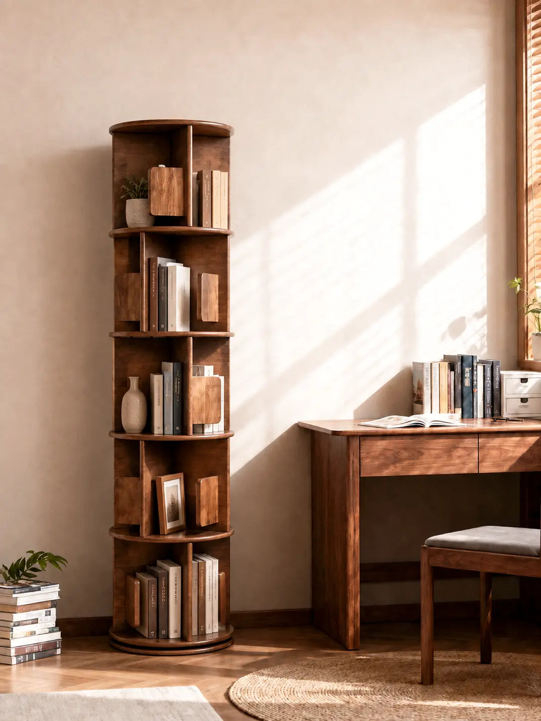 Luke's Wood Rotating 5-Tier Bookshelf