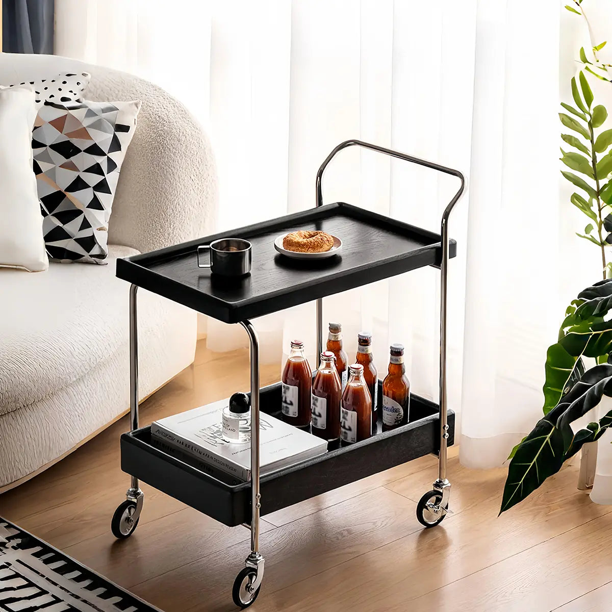 Noma Solid Wood Stainless Steel Rolling Cart