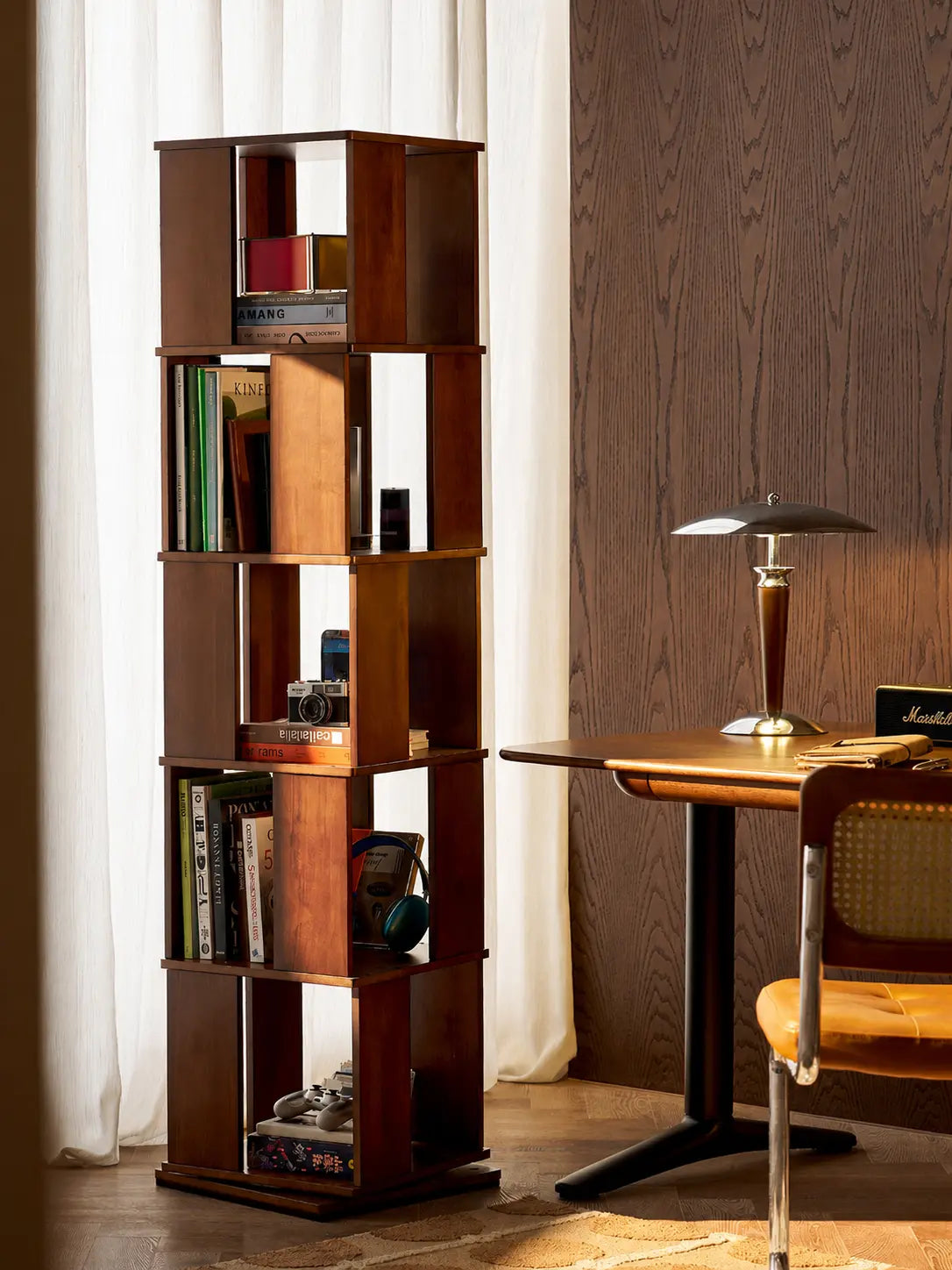 Luke Rubber Wood Rotating 5-Layer Bookshelf