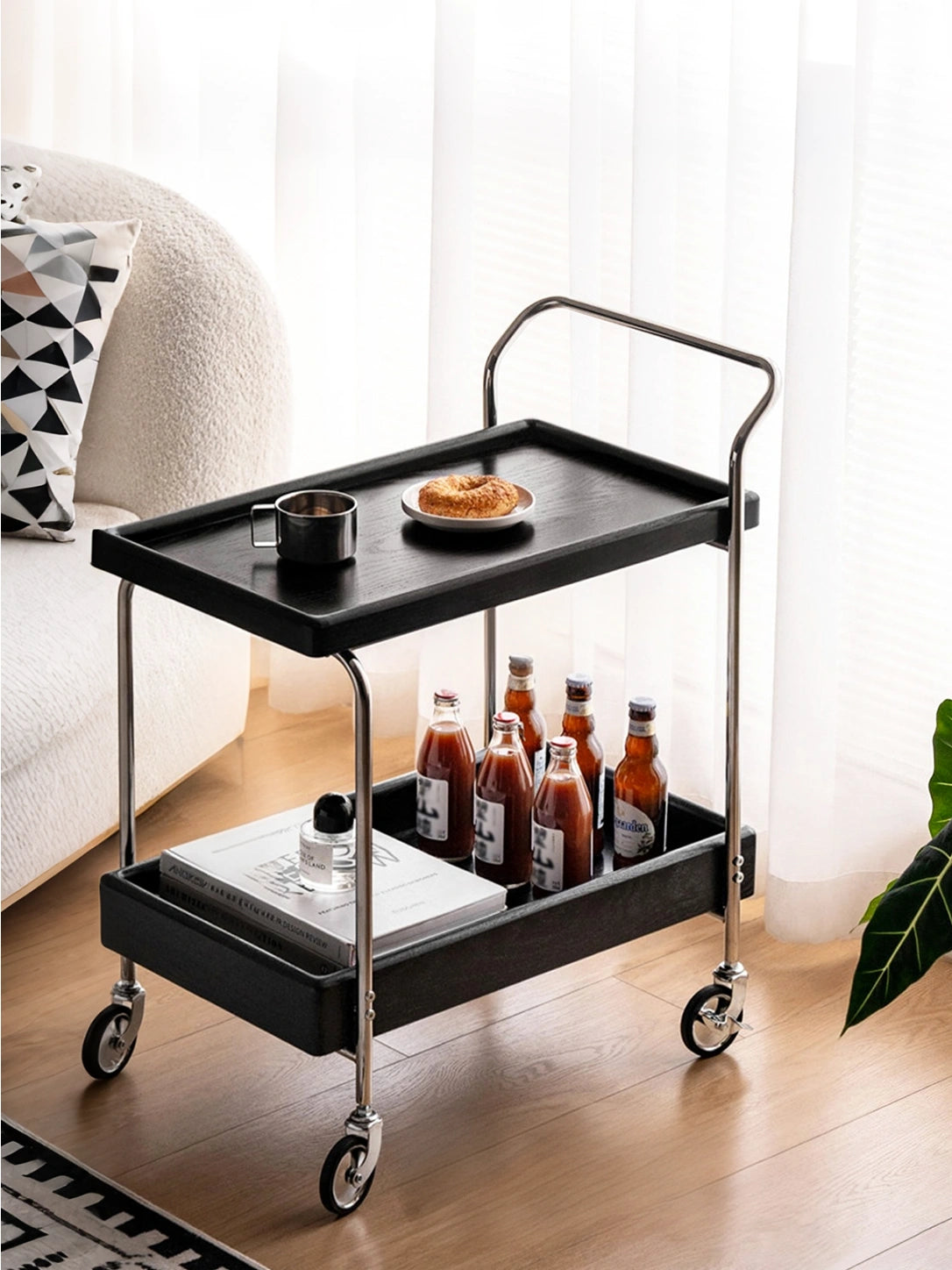 Noma Solid Wood Stainless Steel Rolling Cart