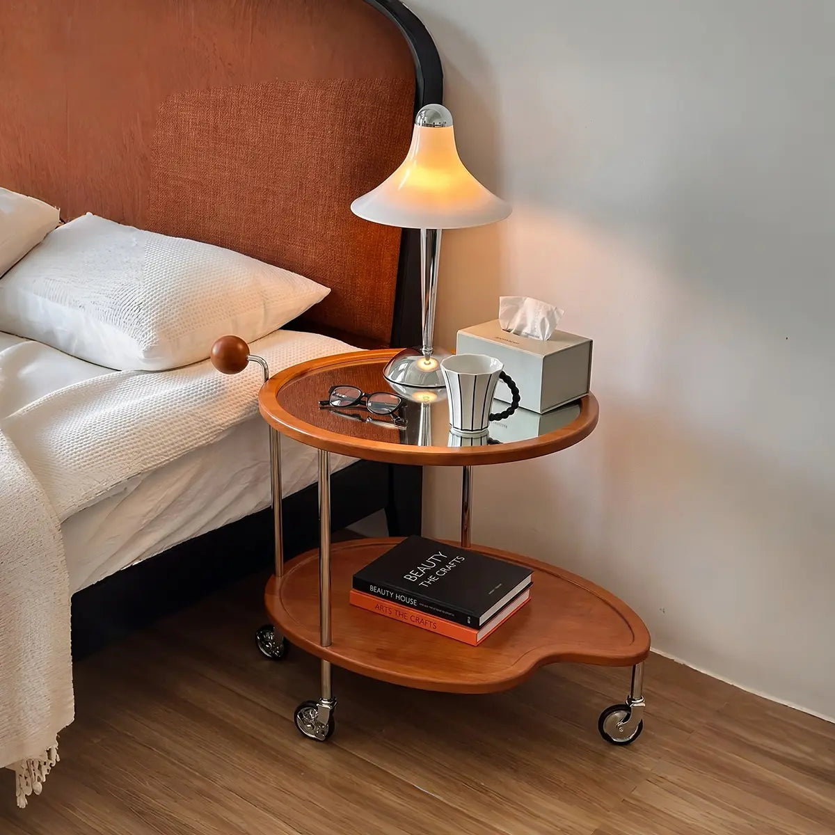 Manya Wood Glass Rolling Cart