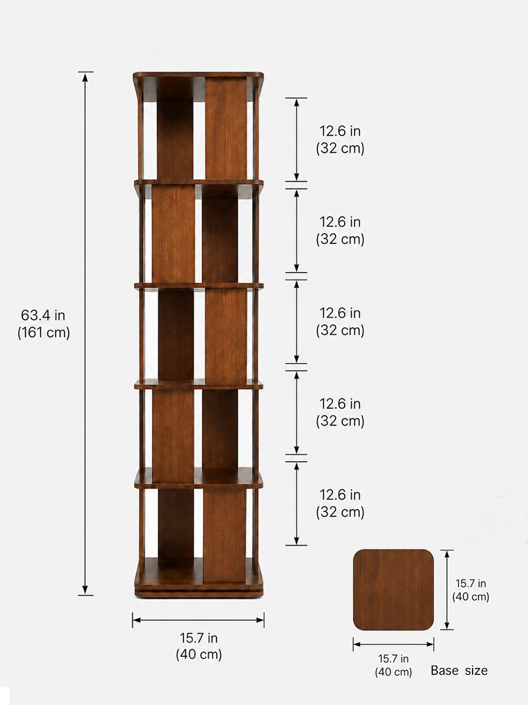 Luke Rubber Wood Rotating 5-Layer Bookshelf