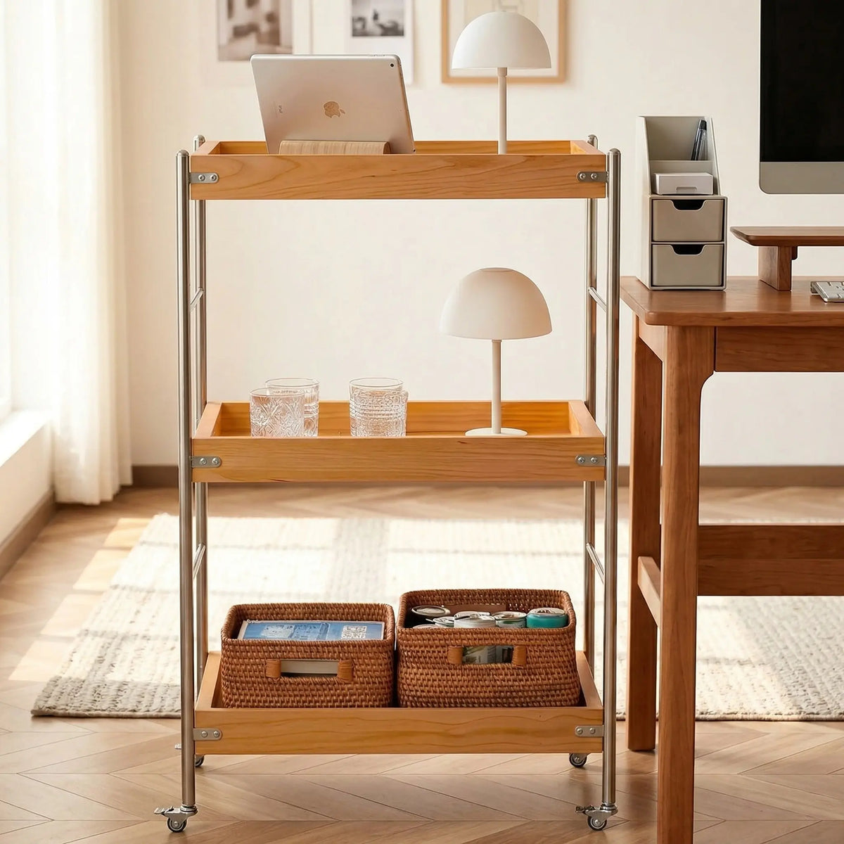 Tove Solid Wood Rolling Cart
