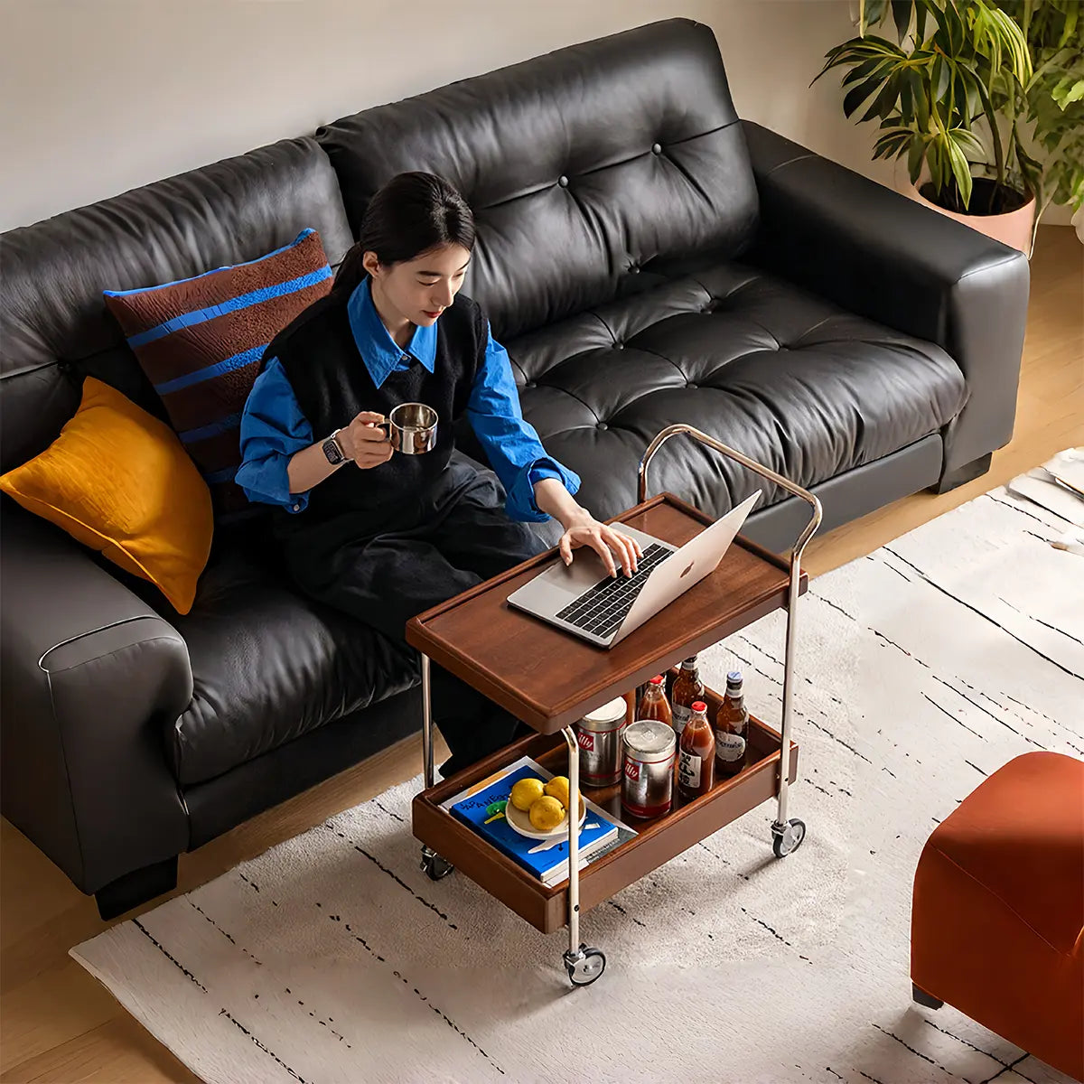Noma Solid Wood Stainless Steel Rolling Cart
