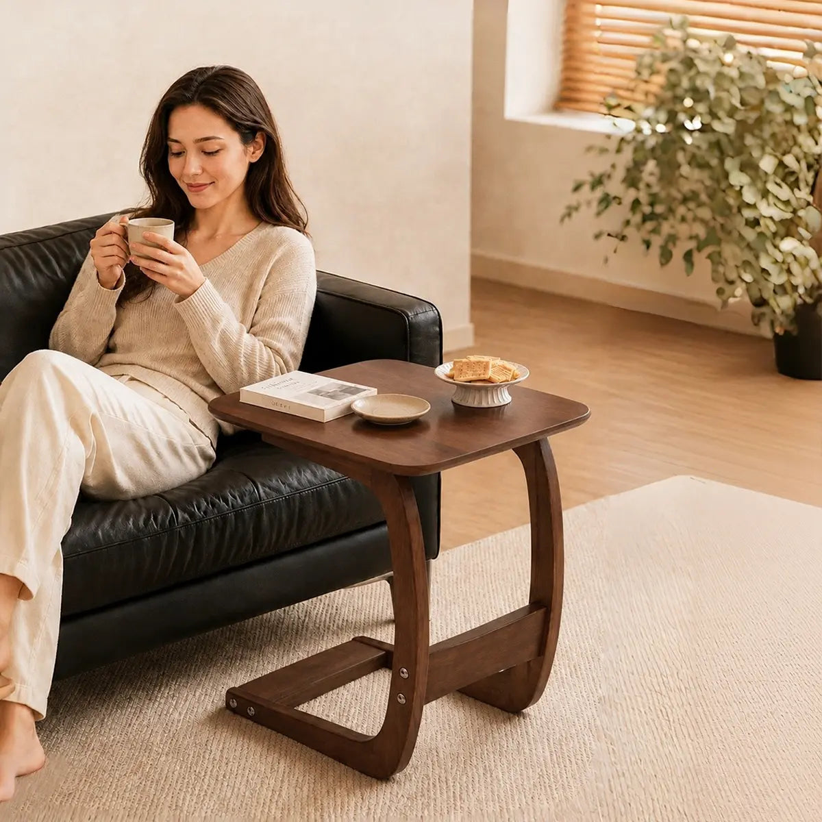 Nilo Solid Wood C-Shaped Side Table
