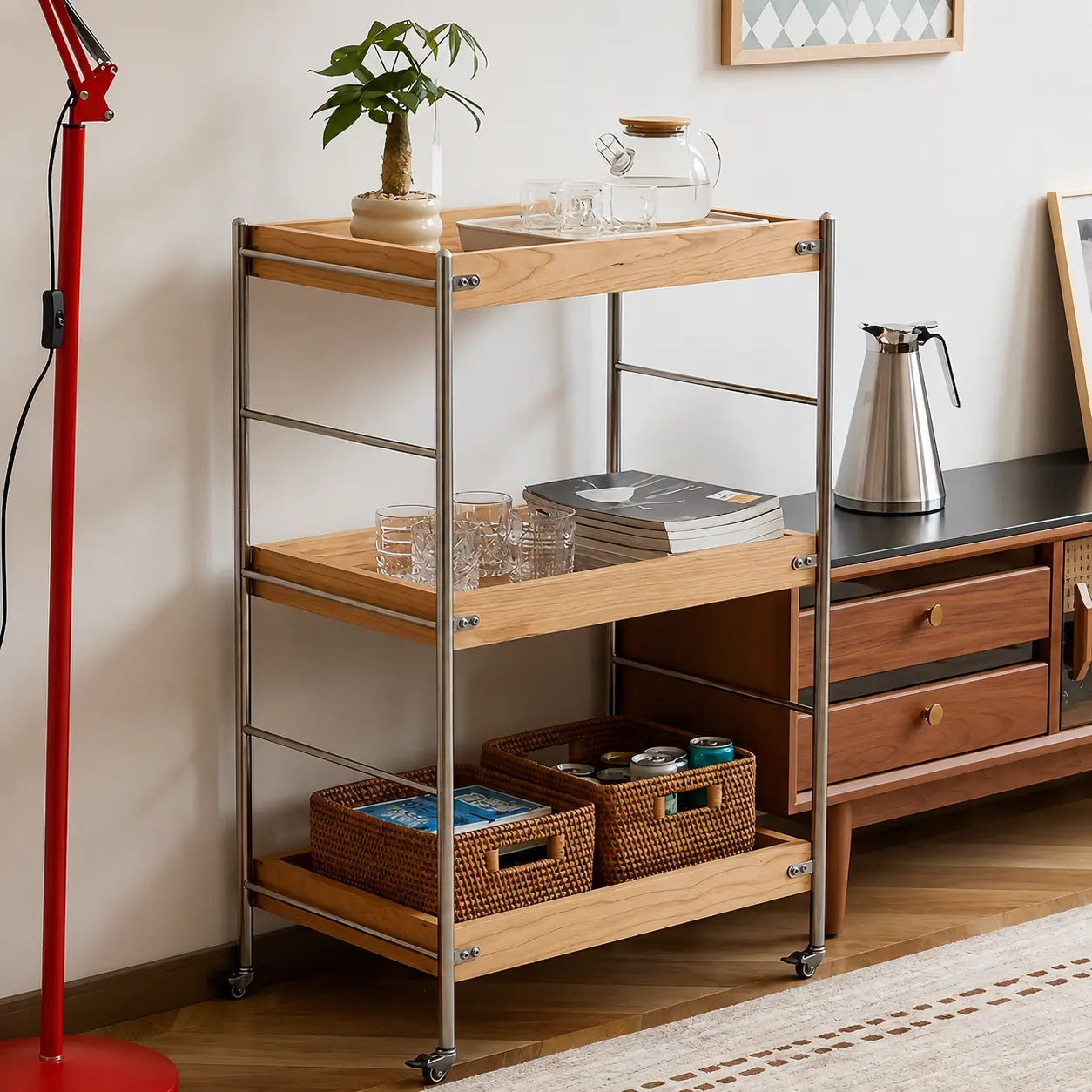 Tove Solid Wood Rolling Cart