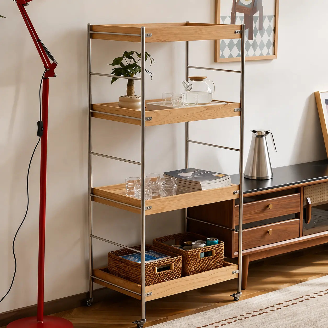 Tove Solid Wood Rolling Cart