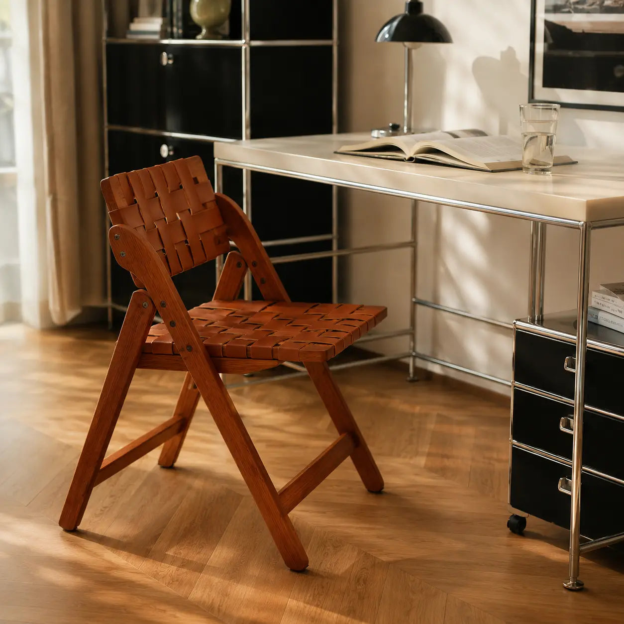 Riven Woven Leather Folding Chair