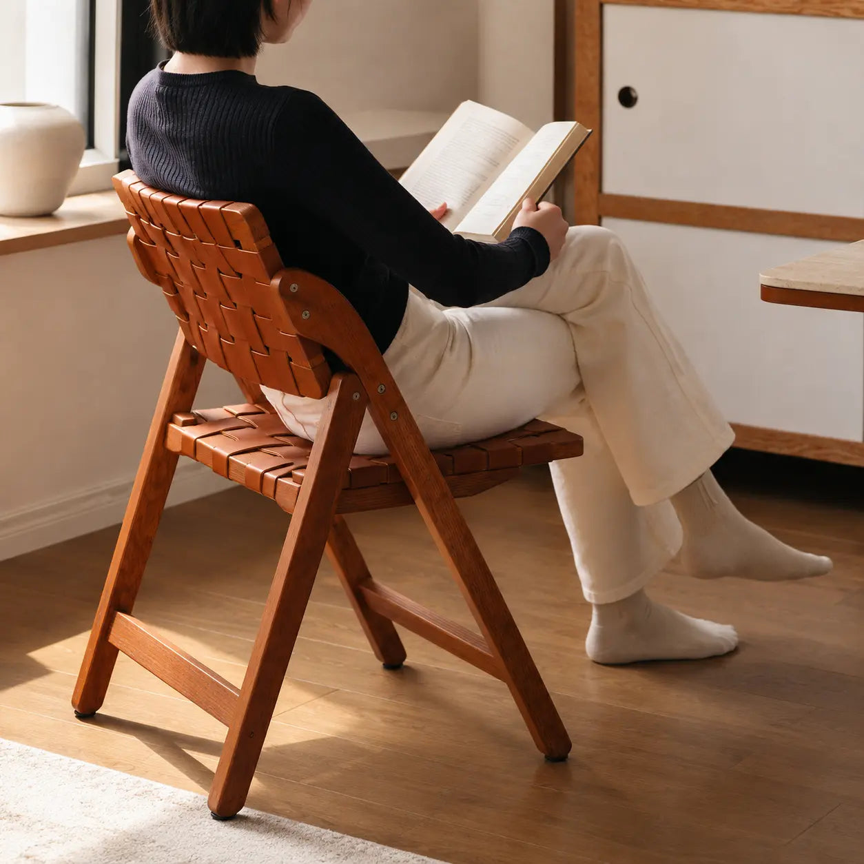 Riven Woven Leather Folding Chair
