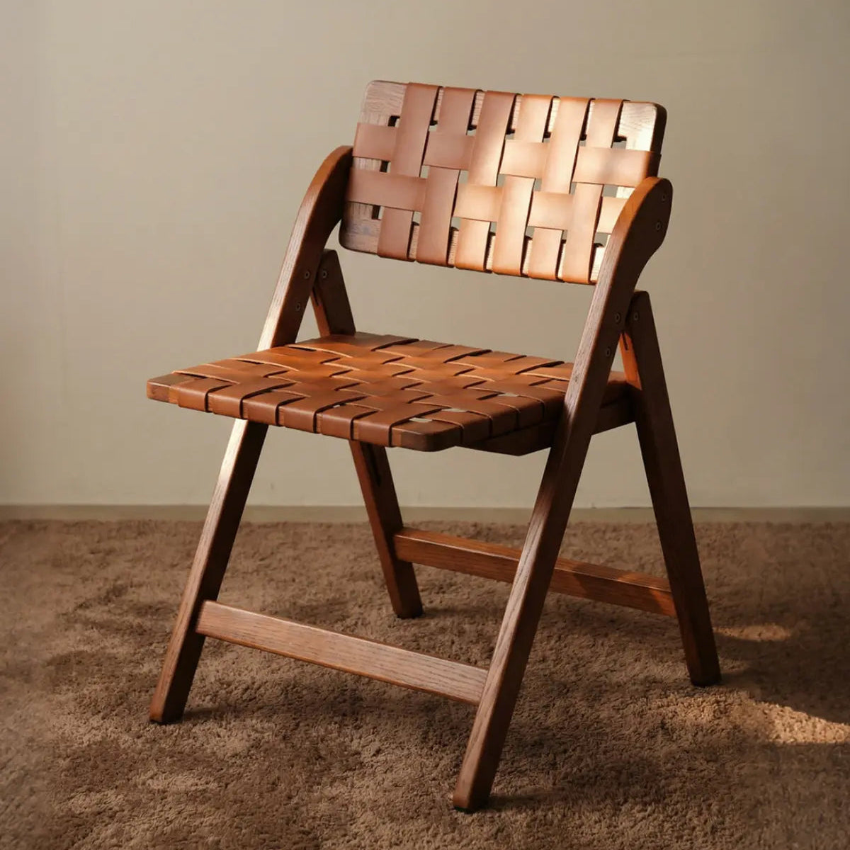 Riven Woven Leather Folding Chair