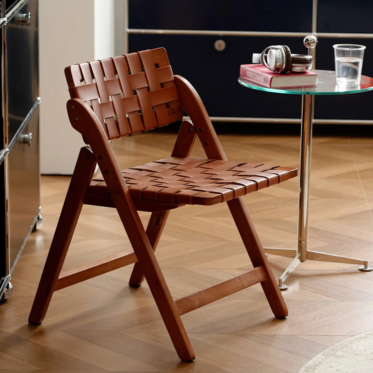 Riven Woven Leather Folding Chair
