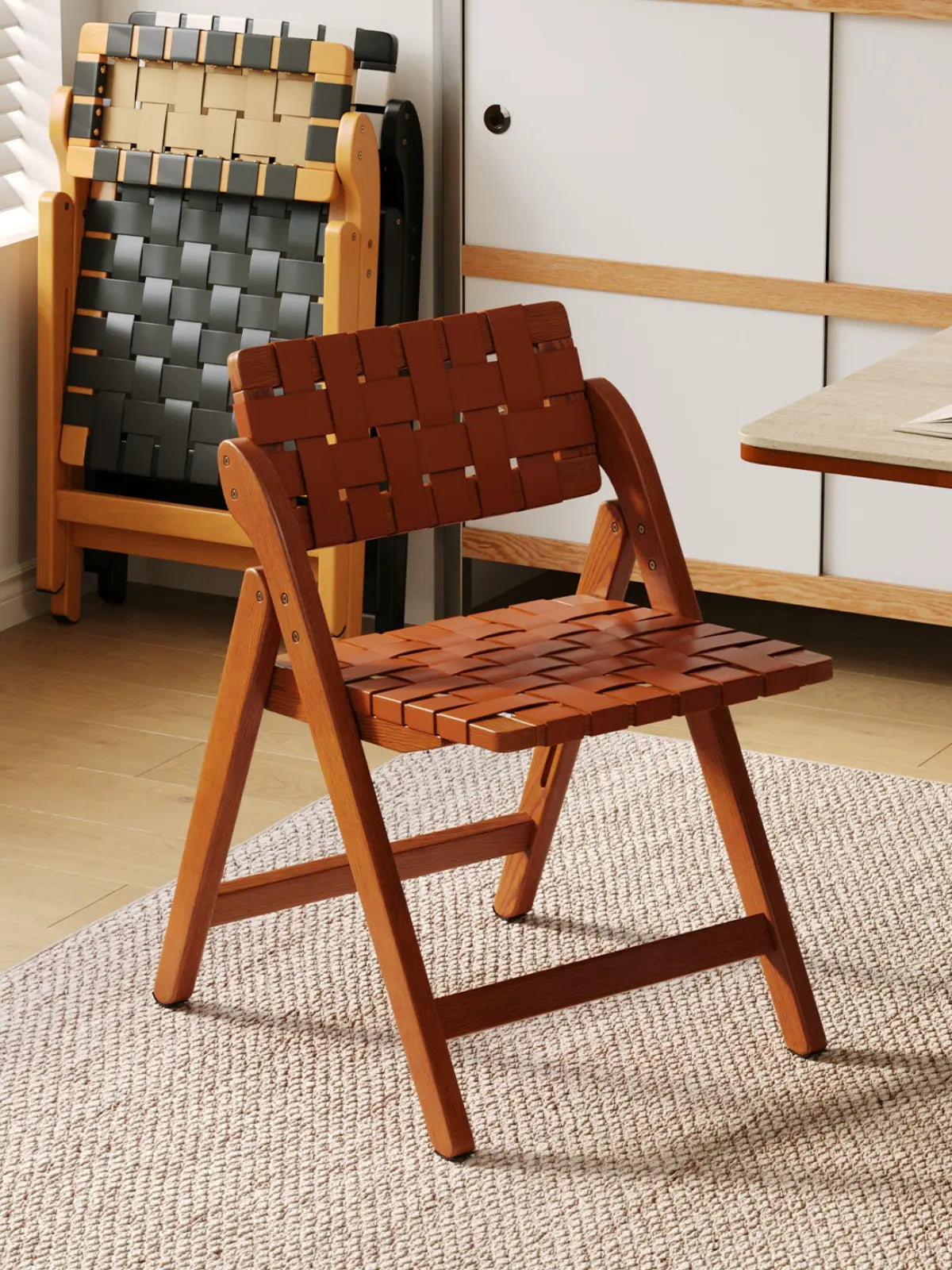 Riven Woven Leather Folding Chair