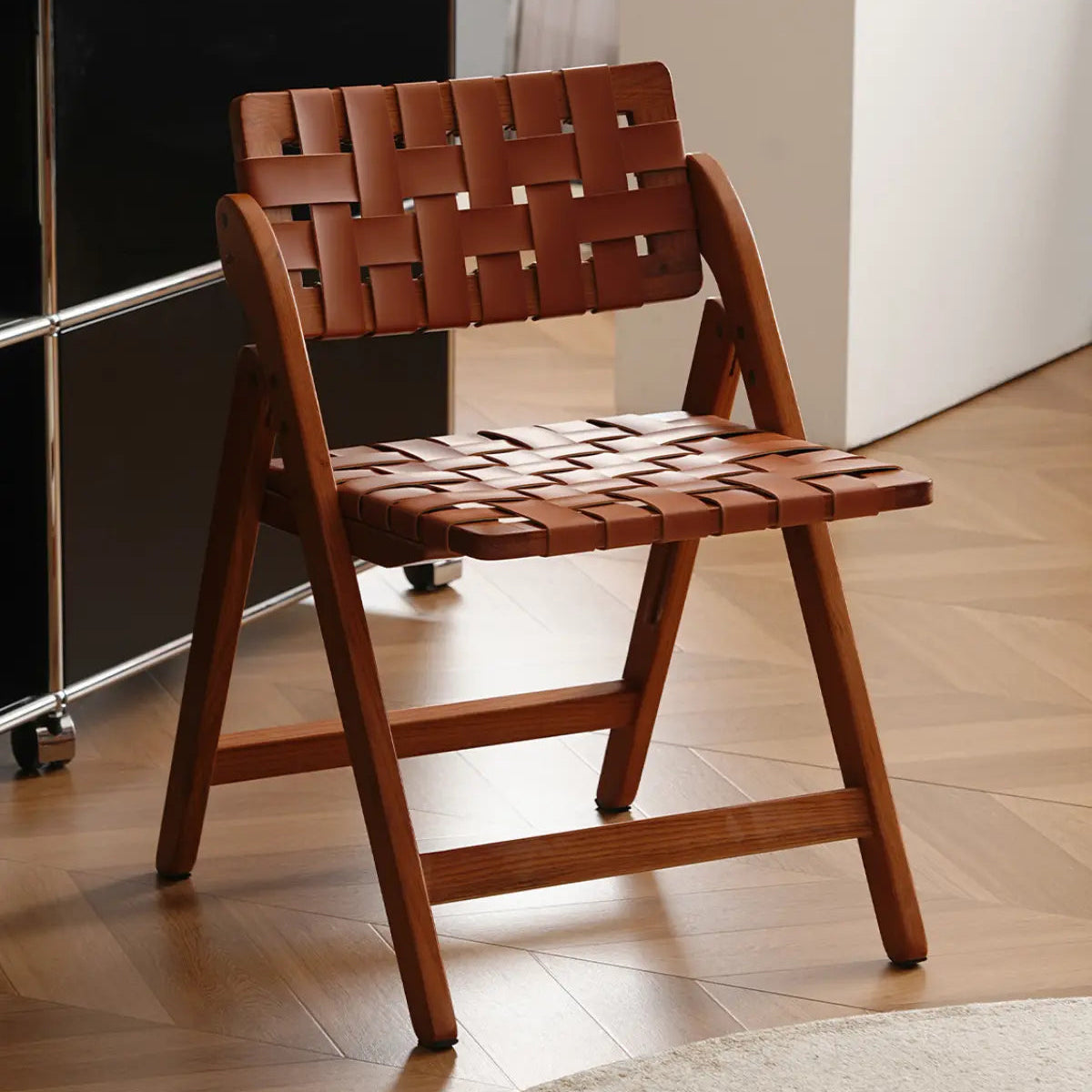 Riven Woven Leather Folding Chair