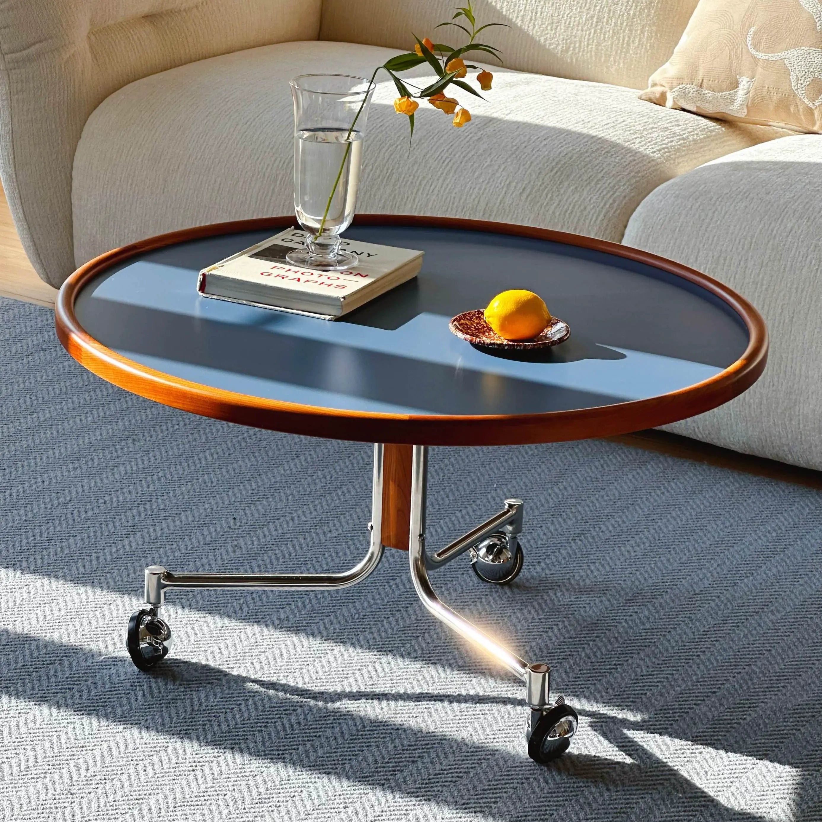 Cielo Cherry Wood Rolling Coffee Table