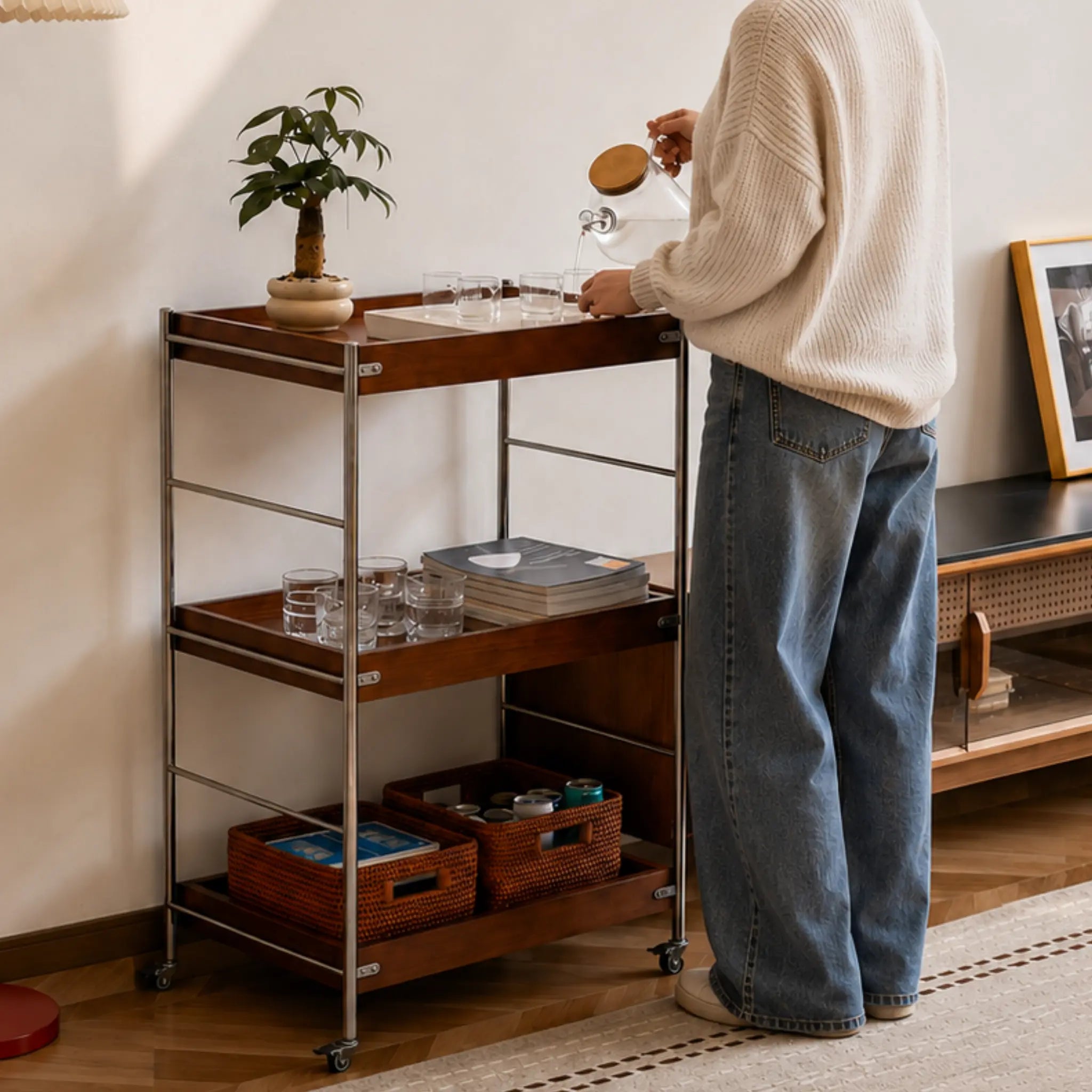 Tove Solid Wood Rolling Cart