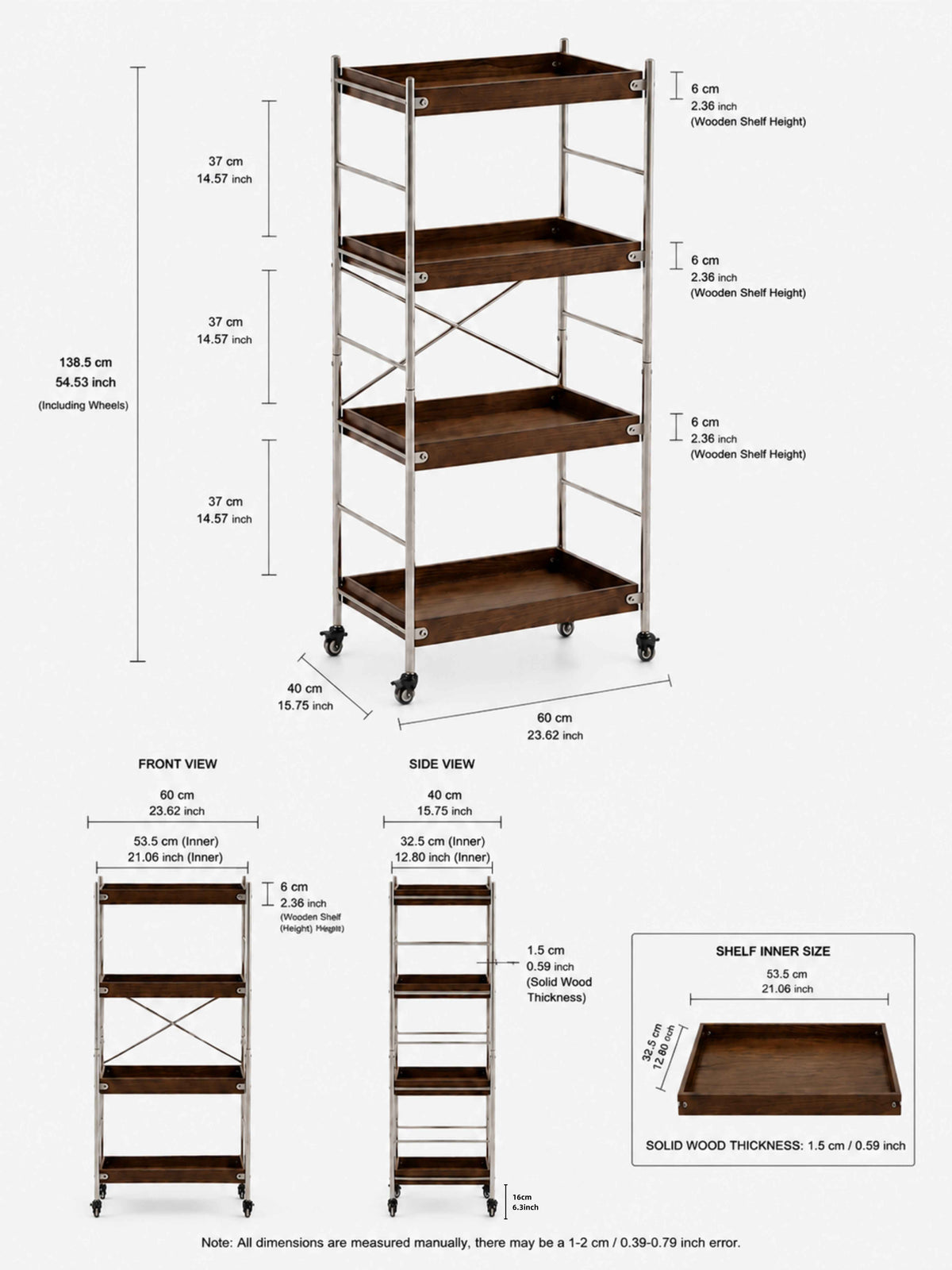 Tove Solid Ash Wood Rolling Cart