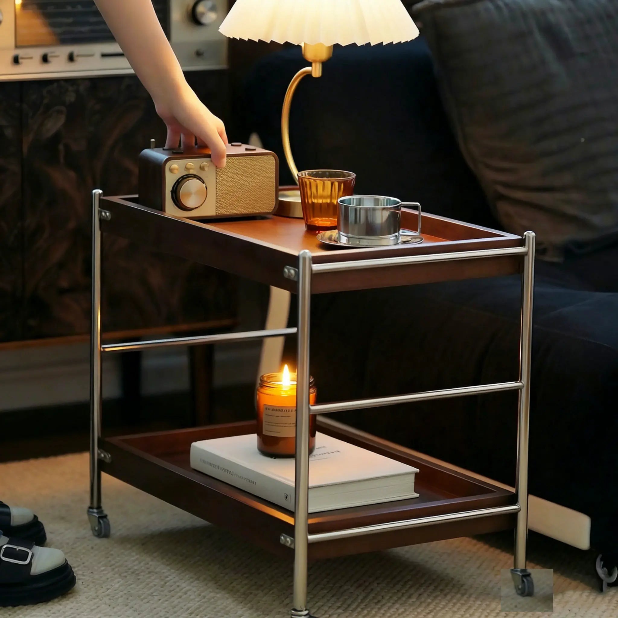 Tove 2-Tier Solid Wood Rolling Cart