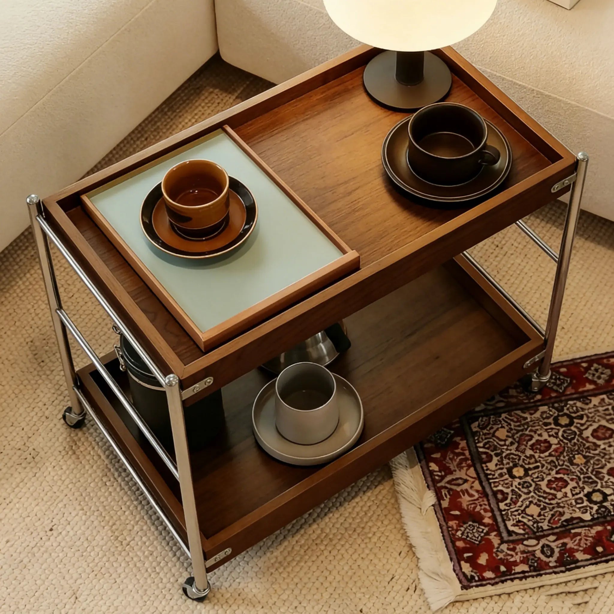 Tove 2-Tier Solid Wood Rolling Cart