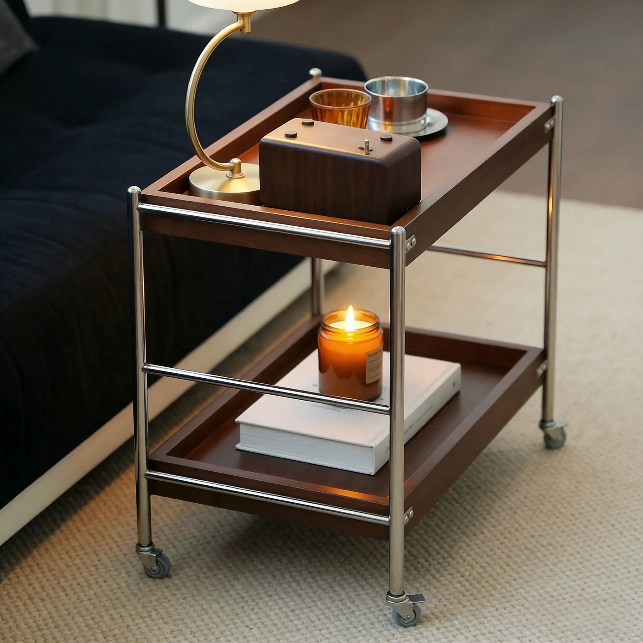 Tove 2-Tier Solid Wood Rolling Cart