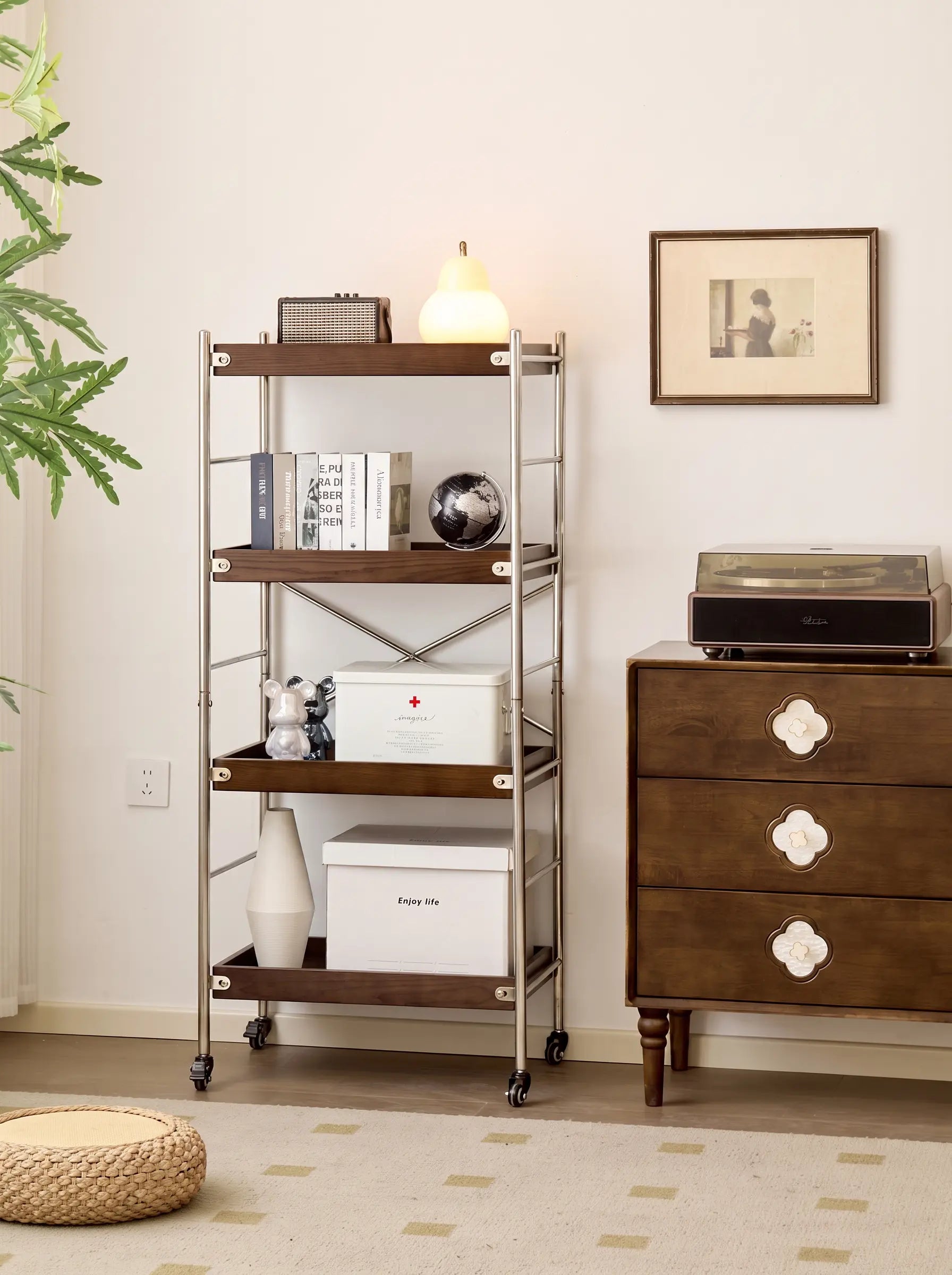 Tove Solid Ash Wood Rolling Cart